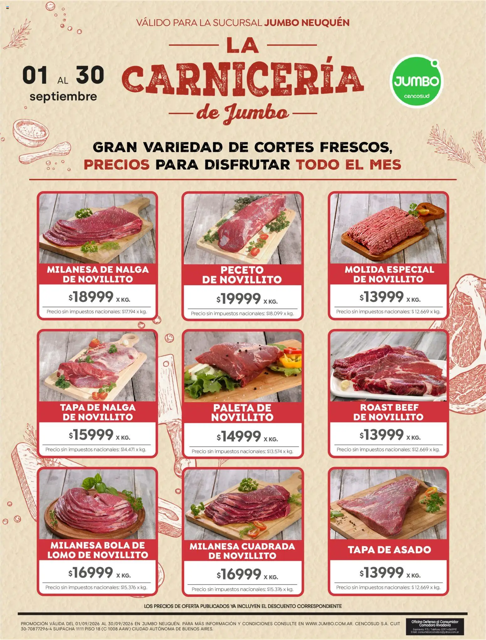Jumbo - La Carnicería │ válido desde el 01/09/2026 | Página: 1 | Productos: Teléfono, Lomo, Milanesa, Paleta