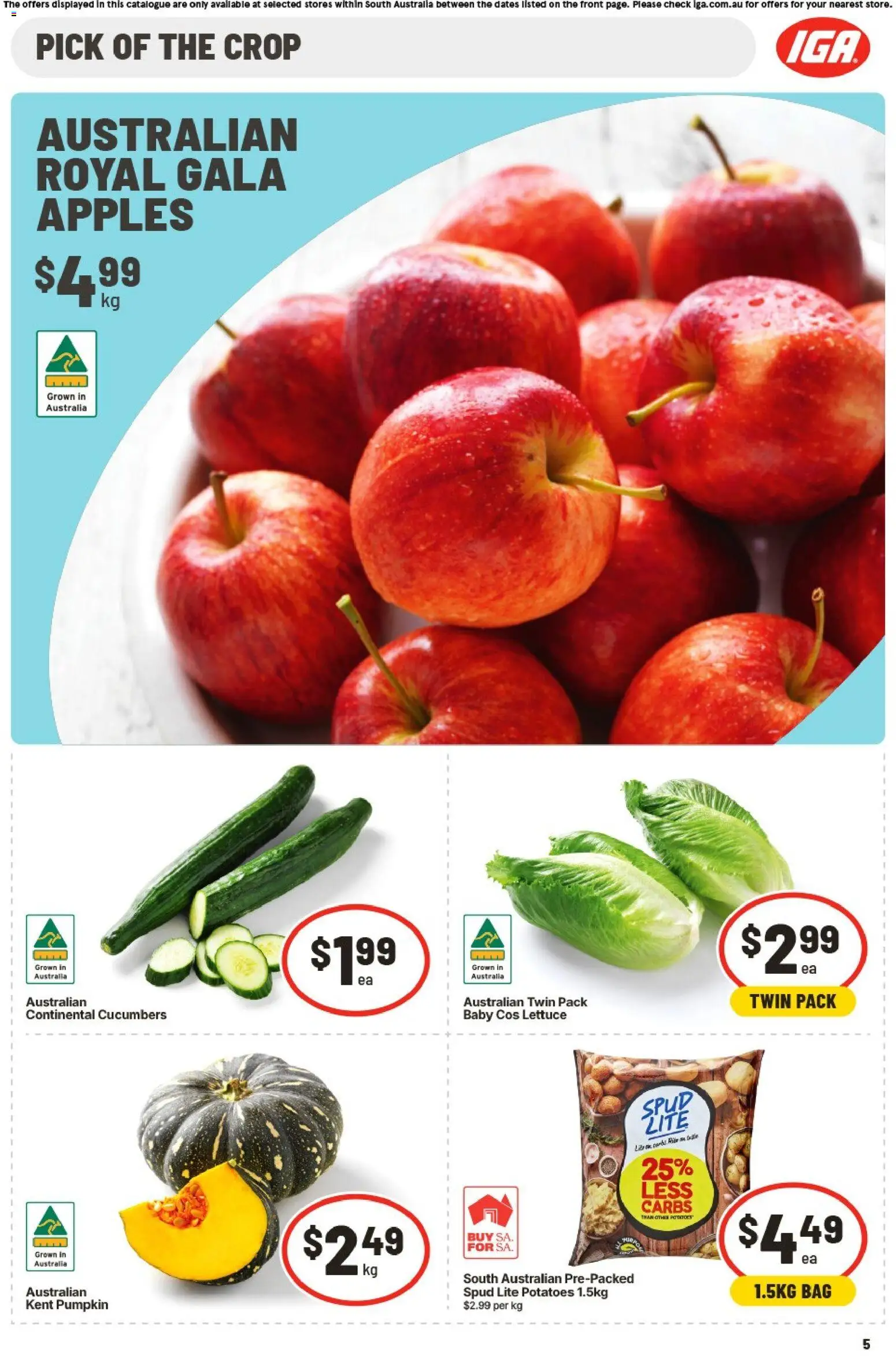 IGA catalogue - valid from 15.04.2026 | Page: 5 | Products: Lettuce, Apples, Cucumbers, Bag