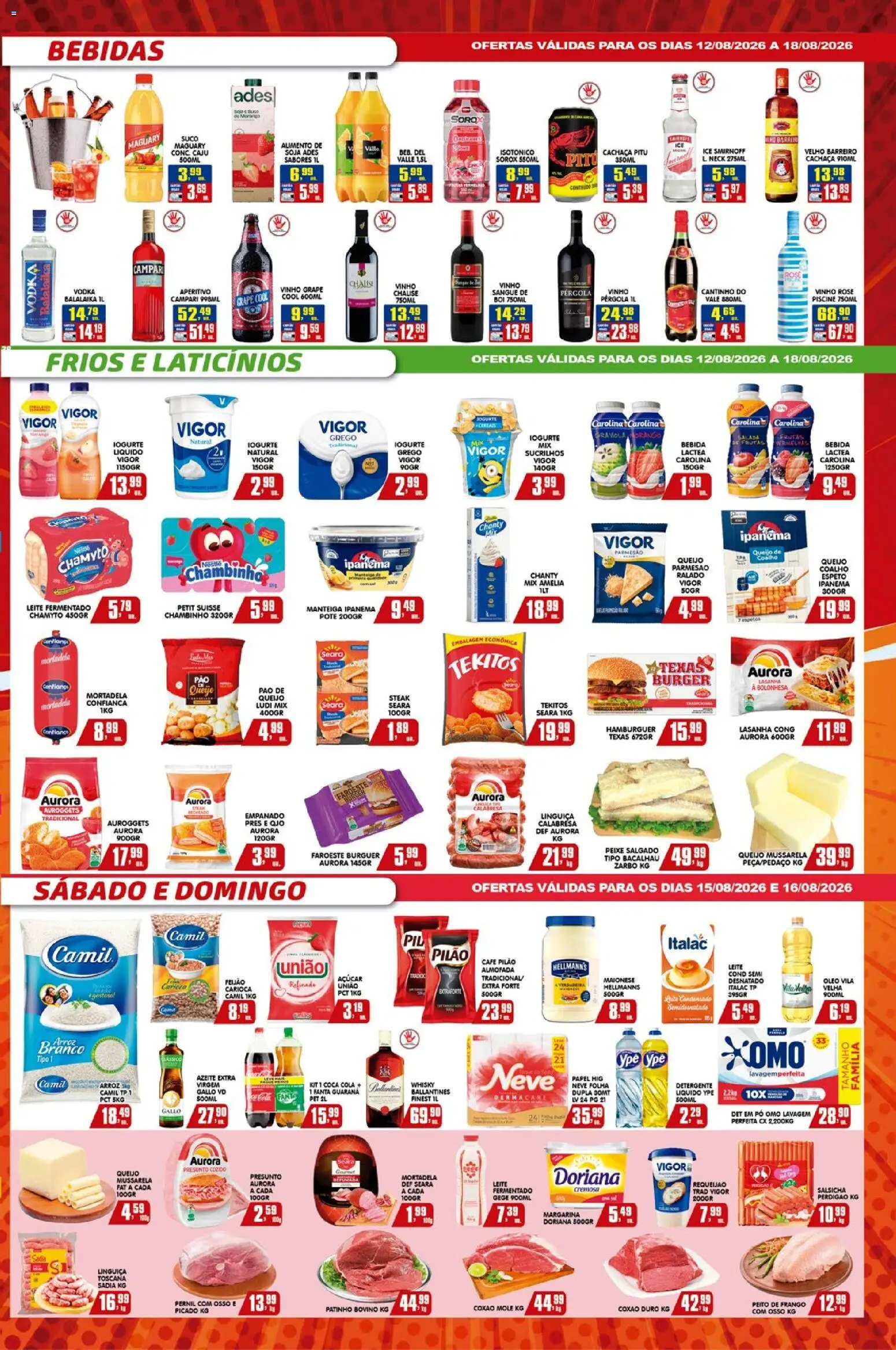 Higa's Supermercado Folheto - válido de 12/08/2026 | Página: 3 | Produtos: Coxão mole, Hambúrguer, Vodka, Campari