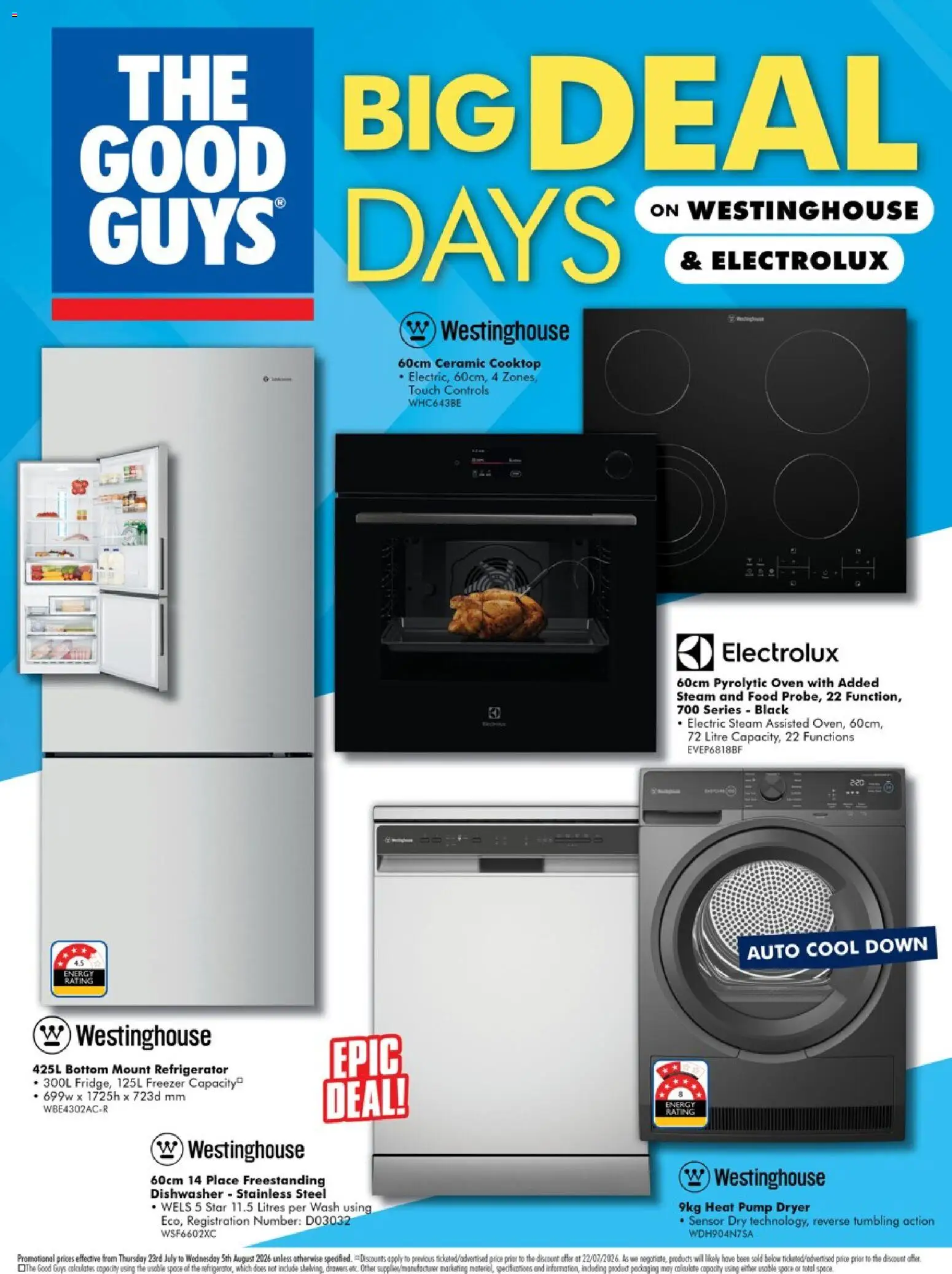 The Good Guys catalogue - valid from 23/07/2026 | Page: 1 | Products: Refrigerator, Dryer, Oven, Cooktop