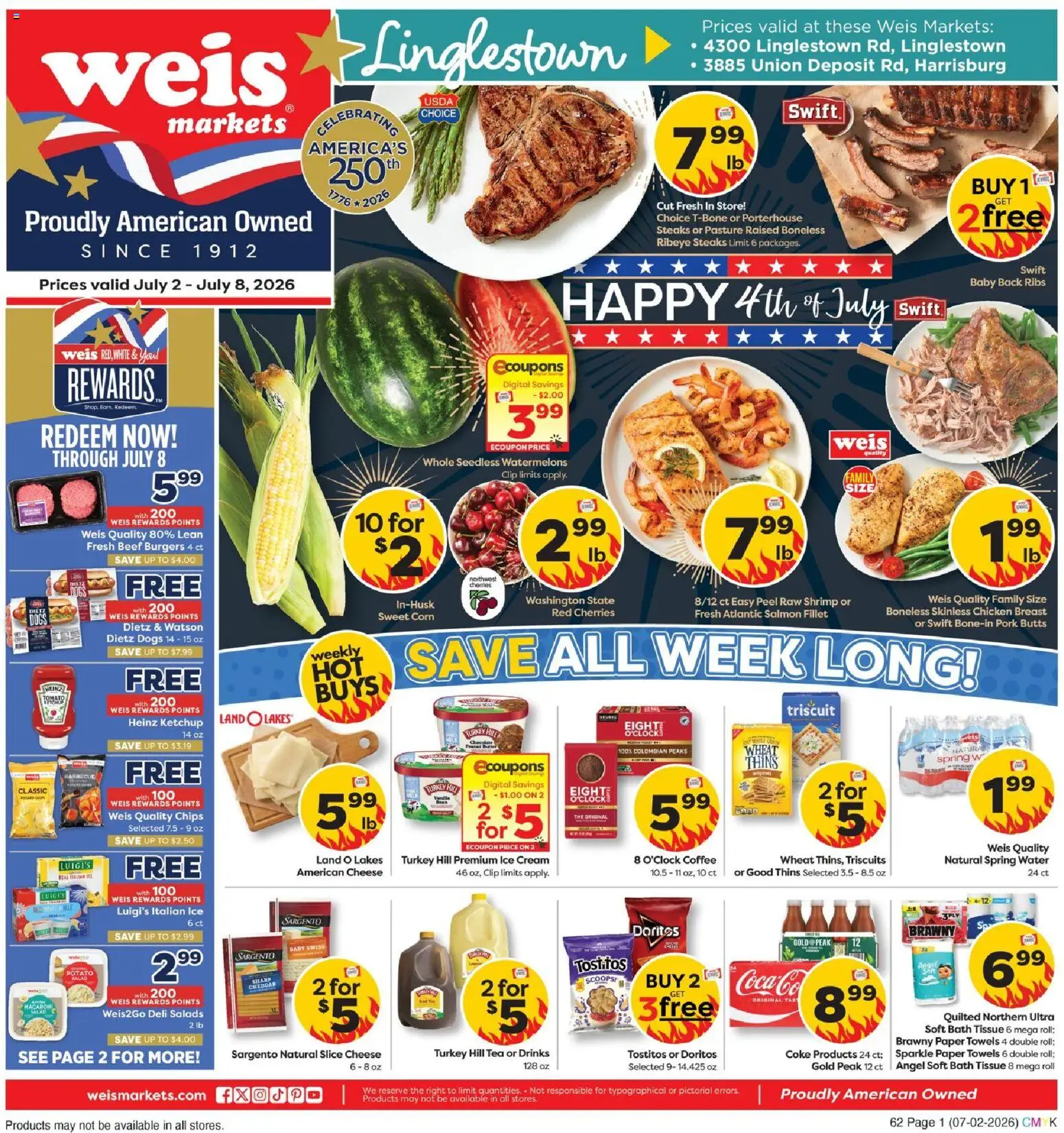 Weis Weekly Ad - valid from 07/02/2026 | Page: 1 | Products: Pork, Ketchup, Ice cream, Water