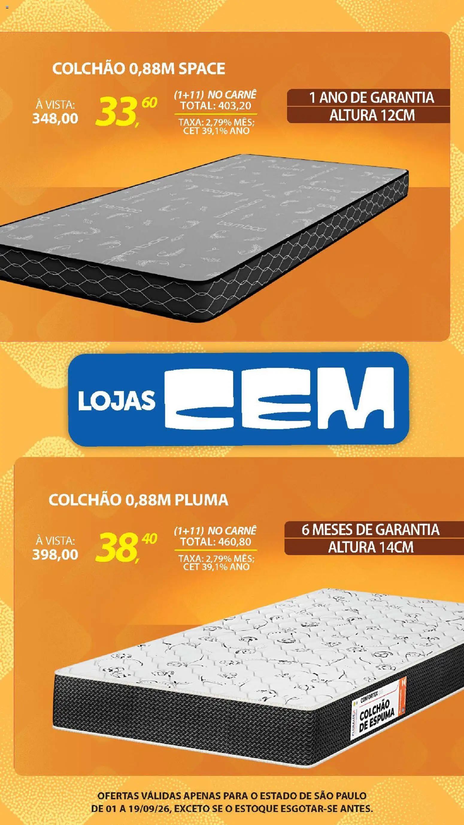 Lojas Cem Folheto - válido de 01/09/2026 | Página: 20 | Produtos: Colchão, Carne