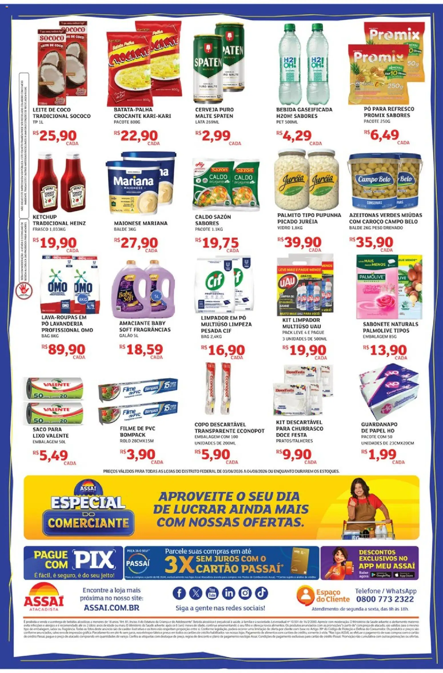 Assaí Atacadista Folheto - válido de 03/08/2026 | Página: 2 | Produtos: Azeitonas, Rolo, Cerveja, Telefone