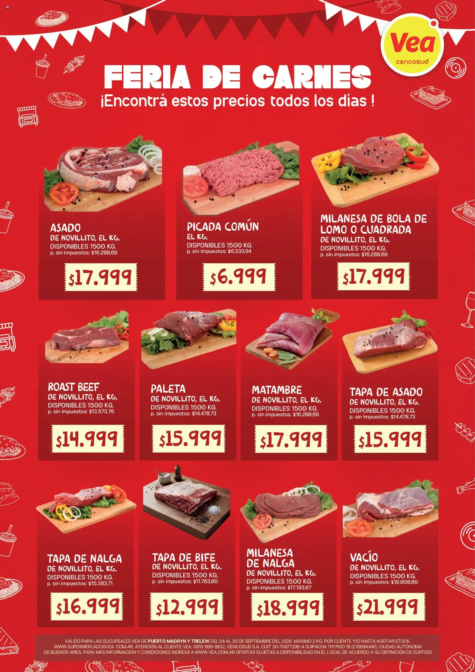 Vea - Feria de Carne Chubut │ válido desde el 04/09/2026 | Página: 1 | Productos: Lomo, Bife, Milanesa, Paleta