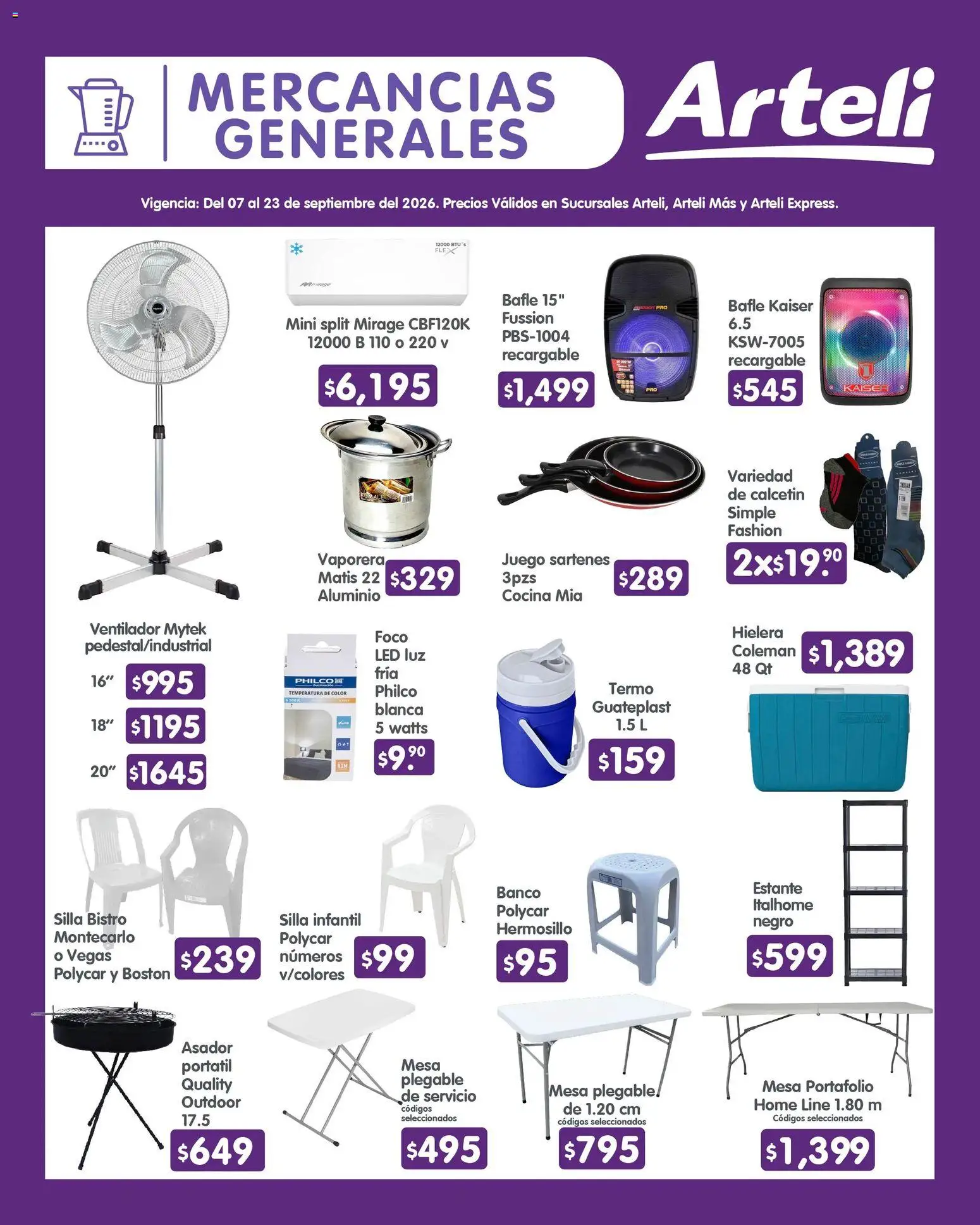 Nuevas ofertas de Arteli válidas en toda la República Mexicana desde el 07/09/2026. ¡Encuentra las mejores ofertas en Arteli folleto Quincenal! | Página: 16 | Productos: Ventilador, Estante, Hielera, Foco