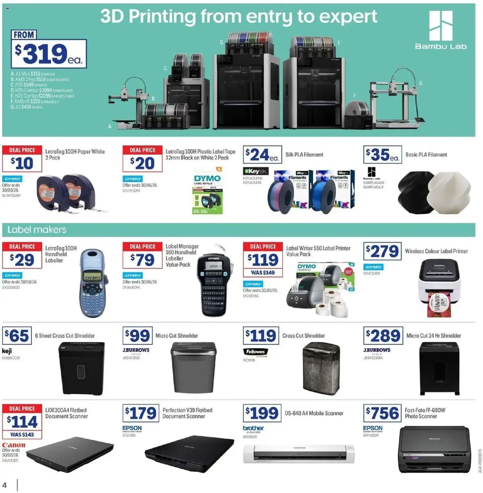 Officeworks catalogue - valid from 27.05.2026 | Page: 4 | Products: Printer, Shredder, Scanner, Mobile