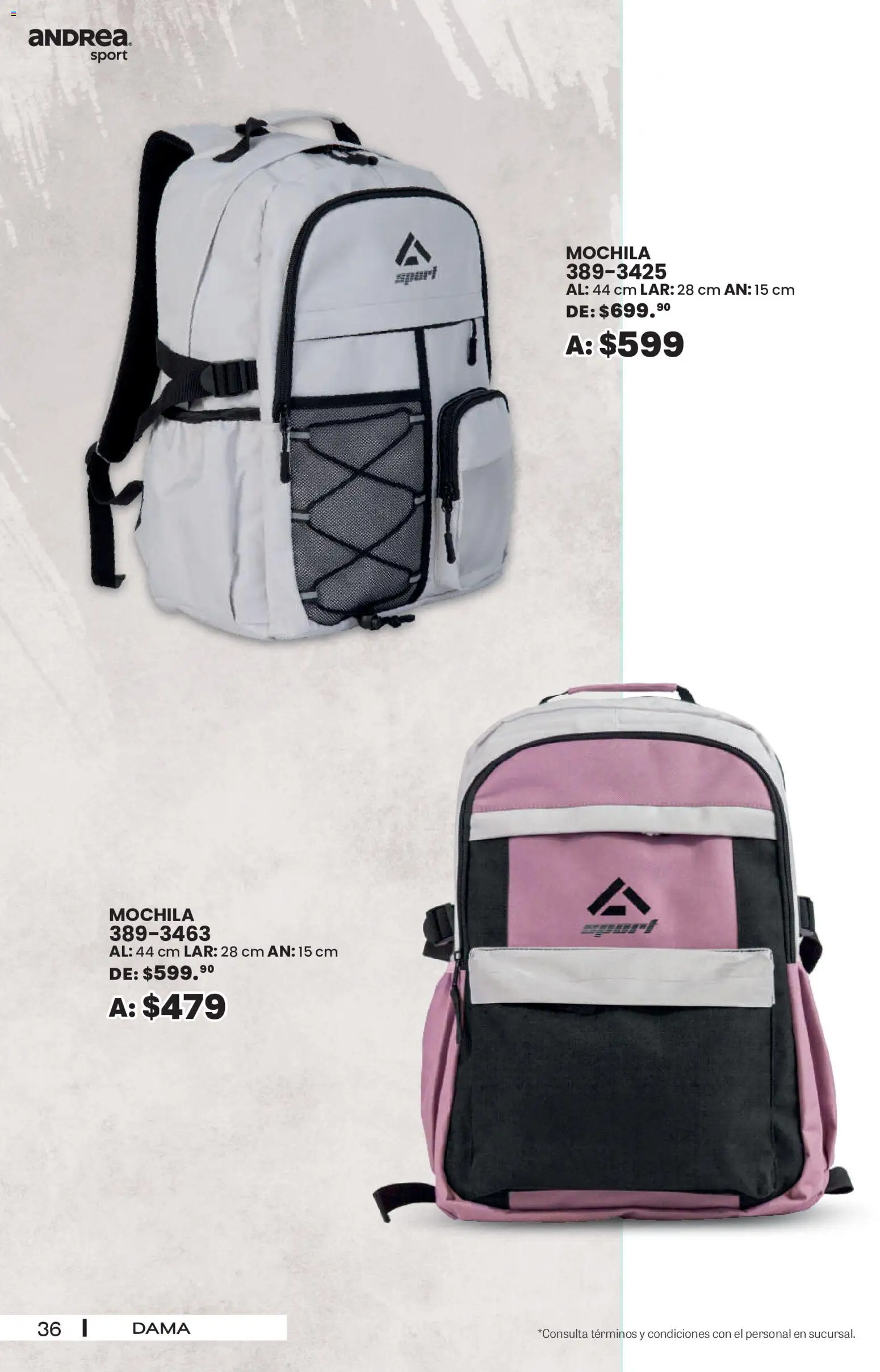 Nuevas ofertas de Andrea válidas en toda la República Mexicana desde el 30/08/2026. ¡Encuentra las mejores ofertas en Andrea - SPORT DAYS! | Página: 36 | Productos: Mochila
