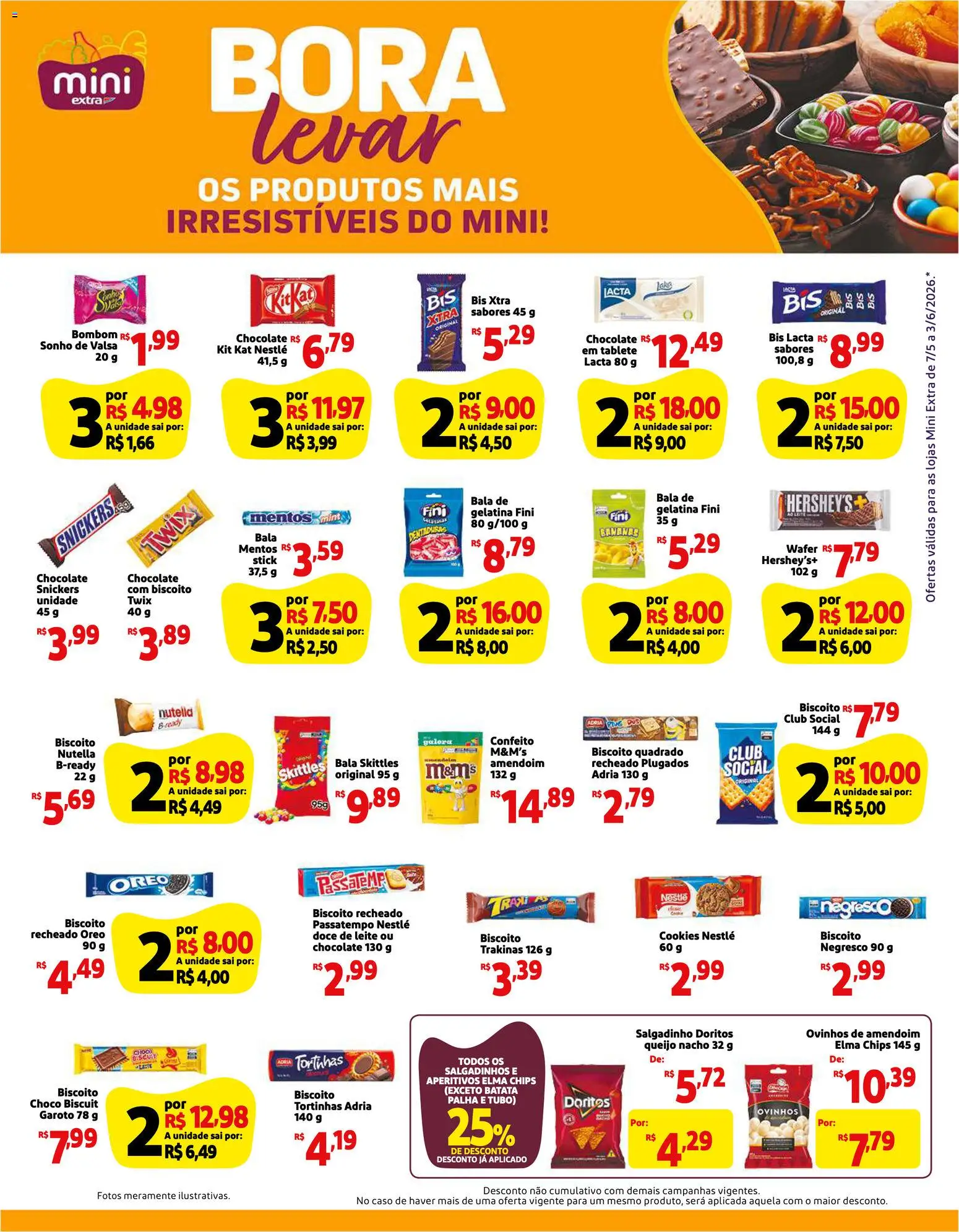 Mini Extra Folheto - válido de 07.05.2026 | Página: 3 | Produtos: Elma Chips, Batata palha, Cookies, Doce de leite