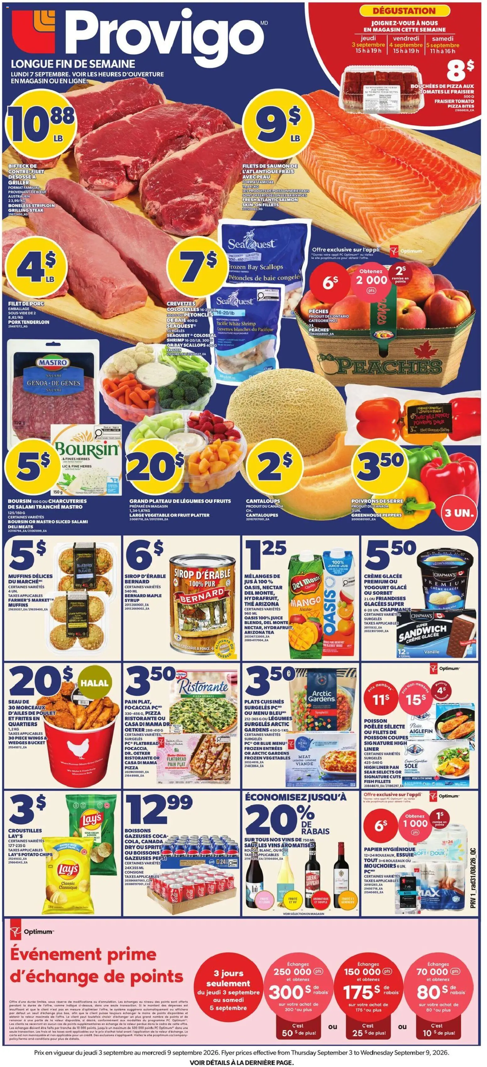 Provigo flyer valid from Sep 3, 2026 | Page: 1 | Products: Tomato, Mango, Syrup, Pork