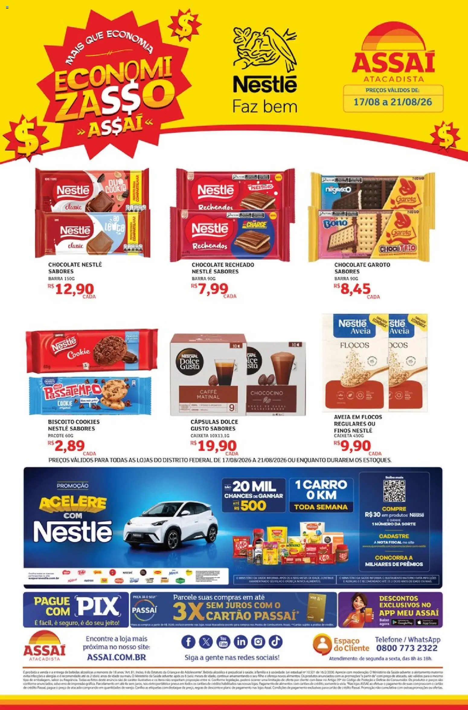 Assaí Atacadista Folheto - válido de 17/08/2026 | Página: 1 | Produtos: Biscoito, Aveia, Telefone, Cookies