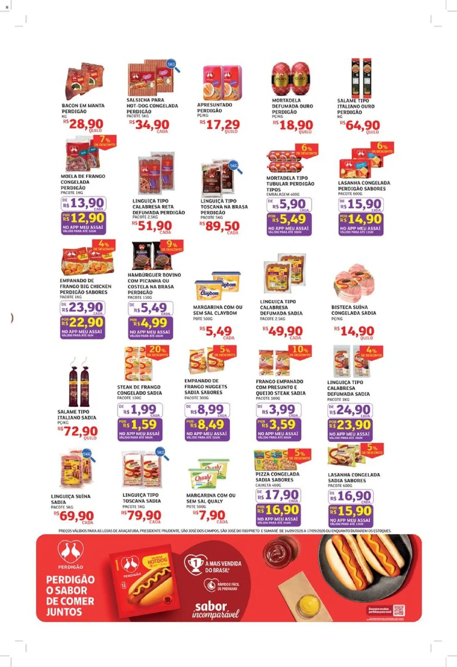 Assaí Atacadista Folheto - válido de 14/09/2026 | Página: 3 | Produtos: Linguiça, Queijo, Presunto, Hambúrguer