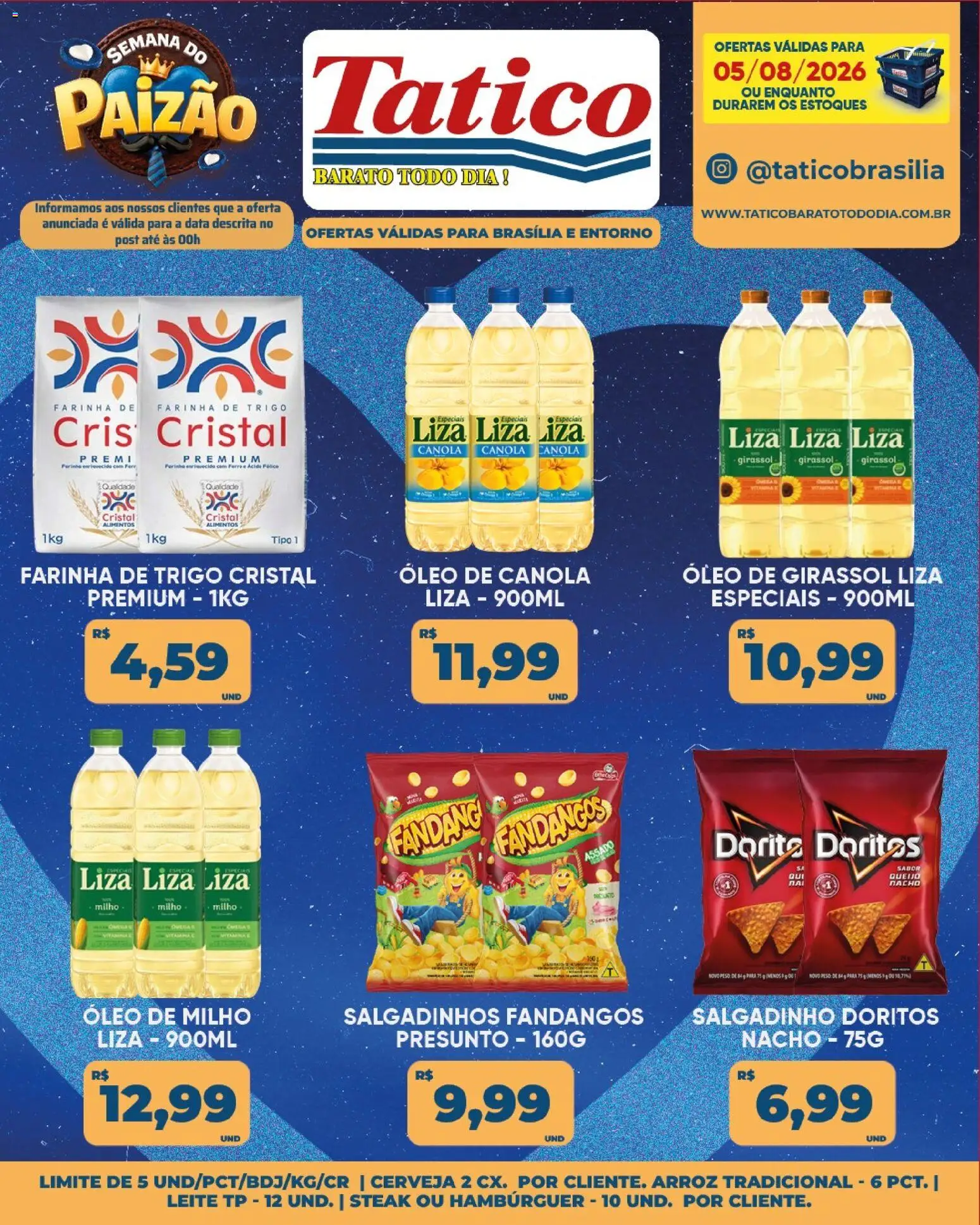 Tatico Folheto - válido de 05/08/2026 | Página: 17 | Produtos: Leite, Arroz, Hambúrguer, Óleo de girassol