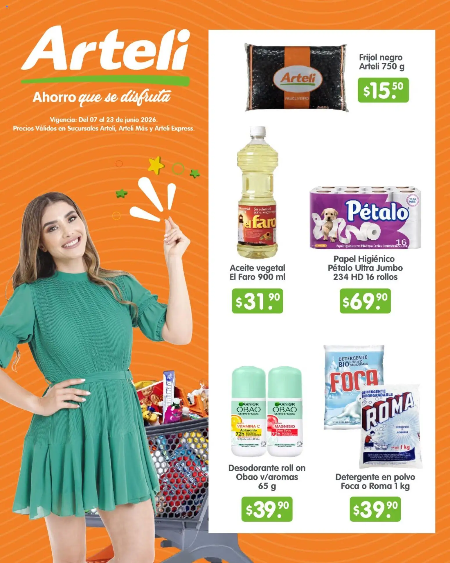 Nuevas ofertas de Arteli válidas en toda la República Mexicana desde el 07.06.2026. ¡Encuentra las mejores ofertas en Arteli folleto Quincenal! | Página: 1 | Productos: Desodorante, Aceite, Papel higiénico, Polvo