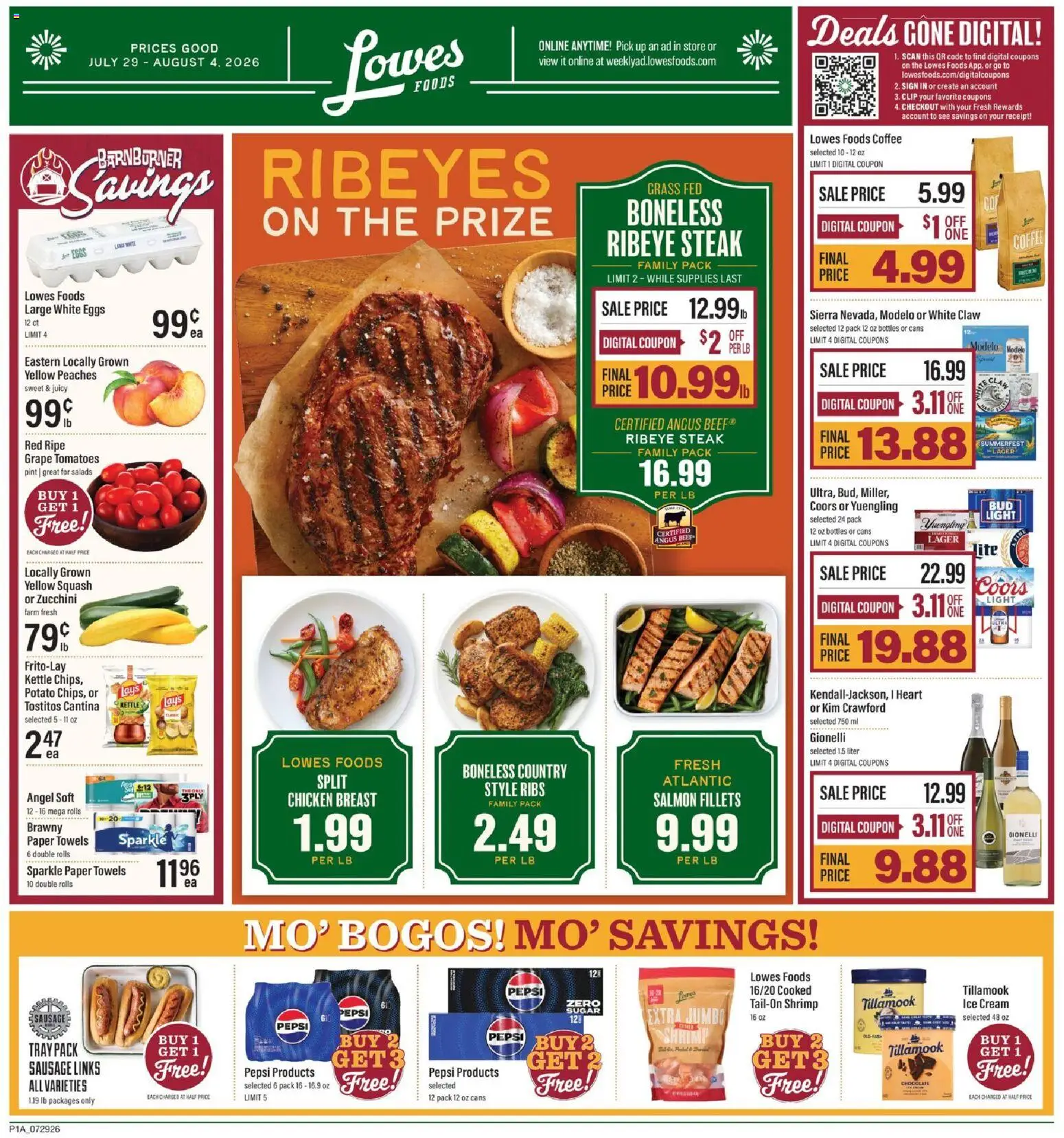Lowes Foods Weekly Ad - NC - valid from 07/29/2026 | Page: 1 | Products: Peaches, Eggs, Cream, Kettle