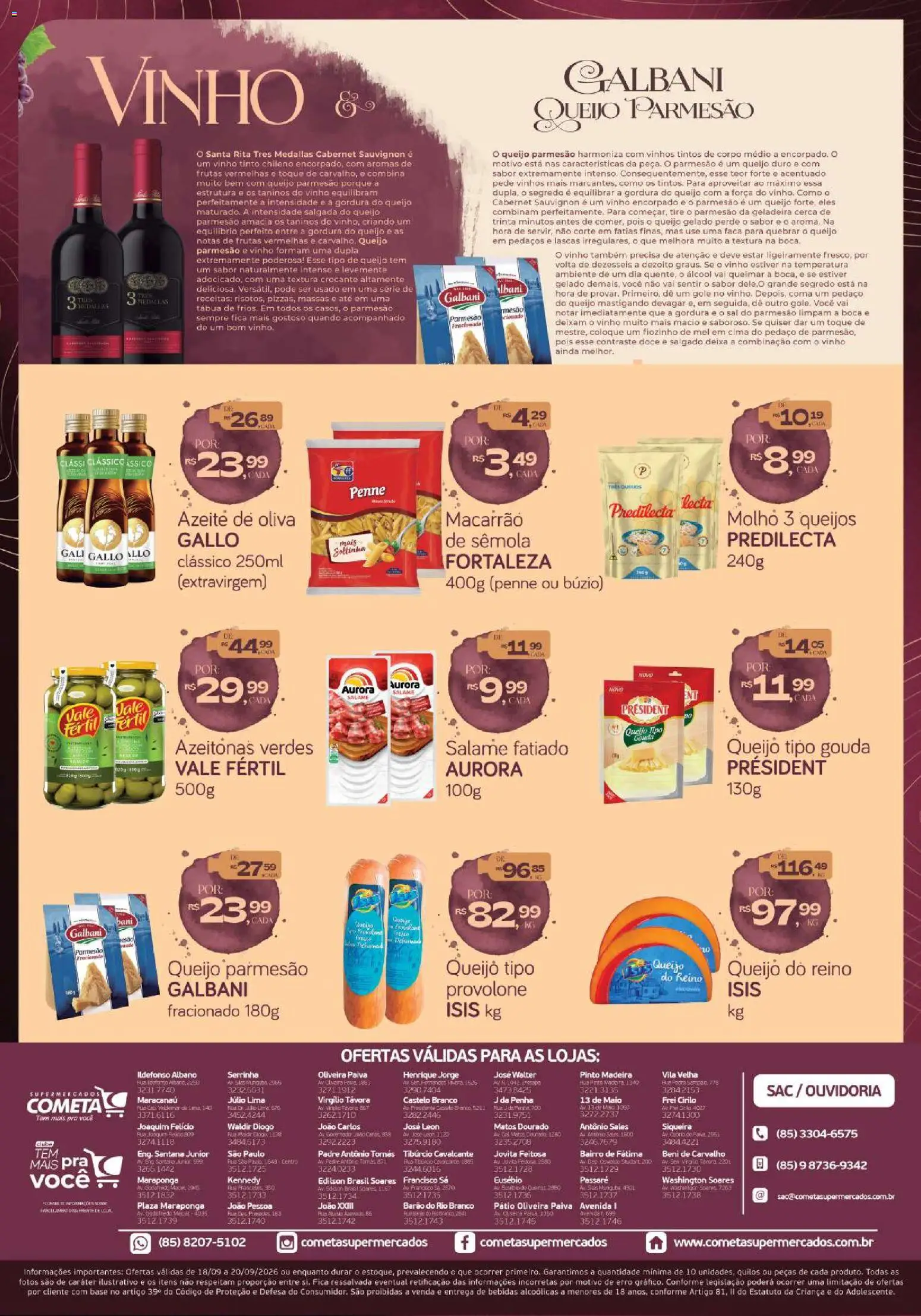 Cometa Supermercados Folheto - válido de 18/09/2026 | Página: 3 | Produtos: Álcool, Cerca, Queijo parmesão, Sal