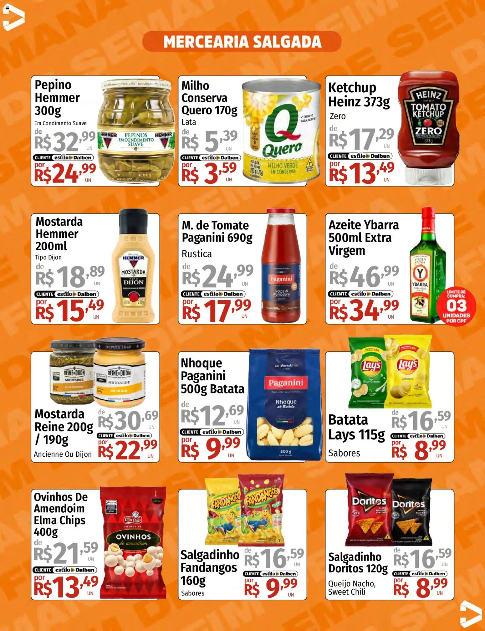 Supermercado Dalben Folheto - válido de 10/07/2026 | Página: 7 | Produtos: Amendoim, Elma Chips, Queijo, Azeite