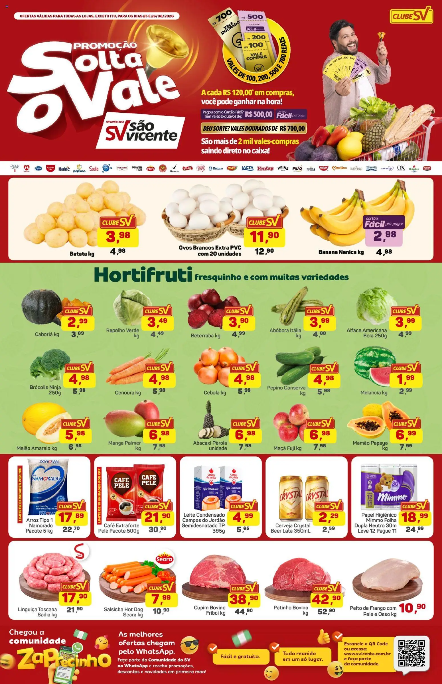 Supermercados São Vicente Folheto - válido de 25/08/2026 | Página: 1 | Produtos: Leite, Abacaxi, Cenoura, Leite condensado