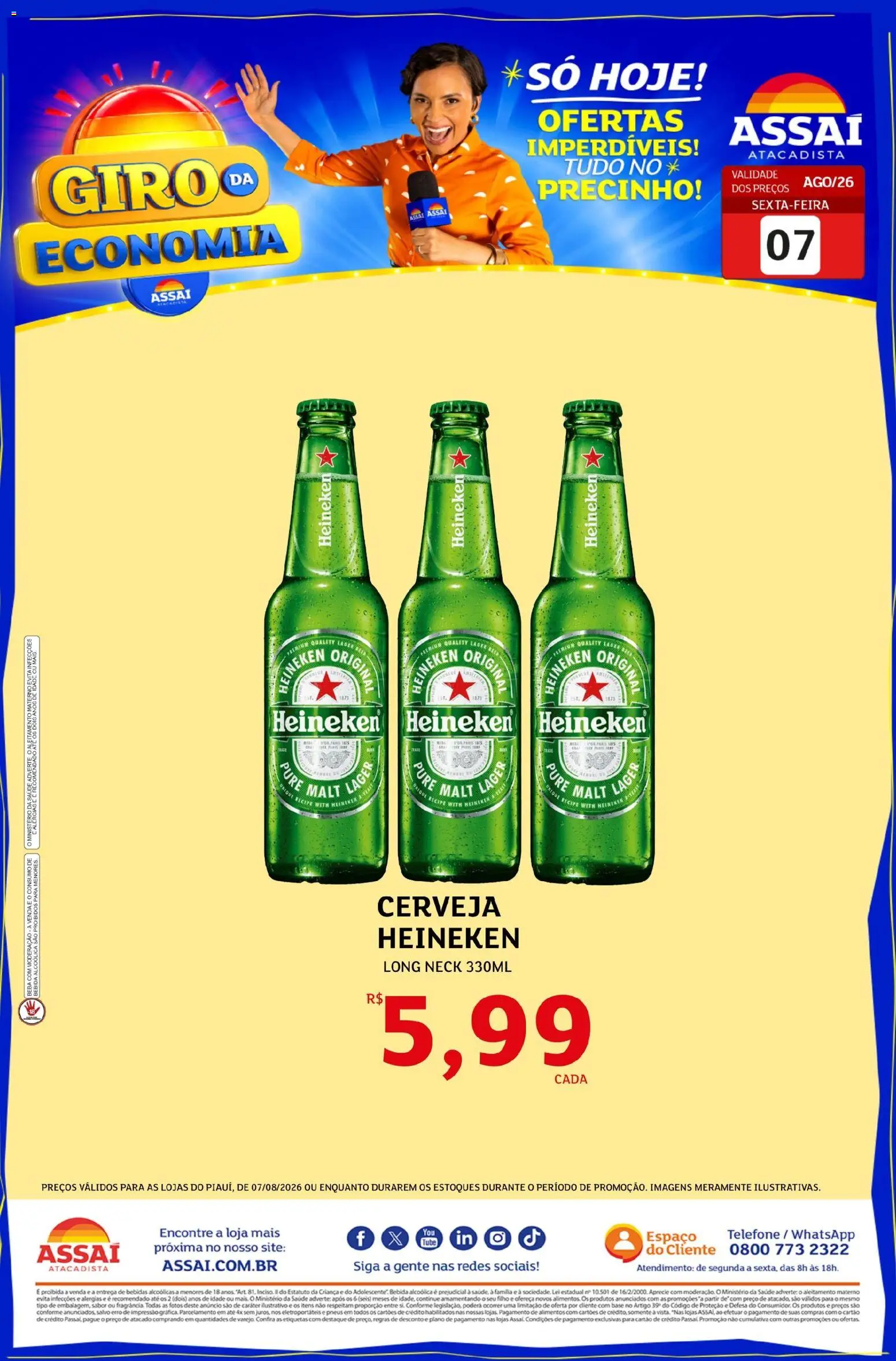 Assaí Atacadista Folheto - válido de 07/08/2026 | Página: 1 | Produtos: Base, Alimentos, Heineken, Bebida