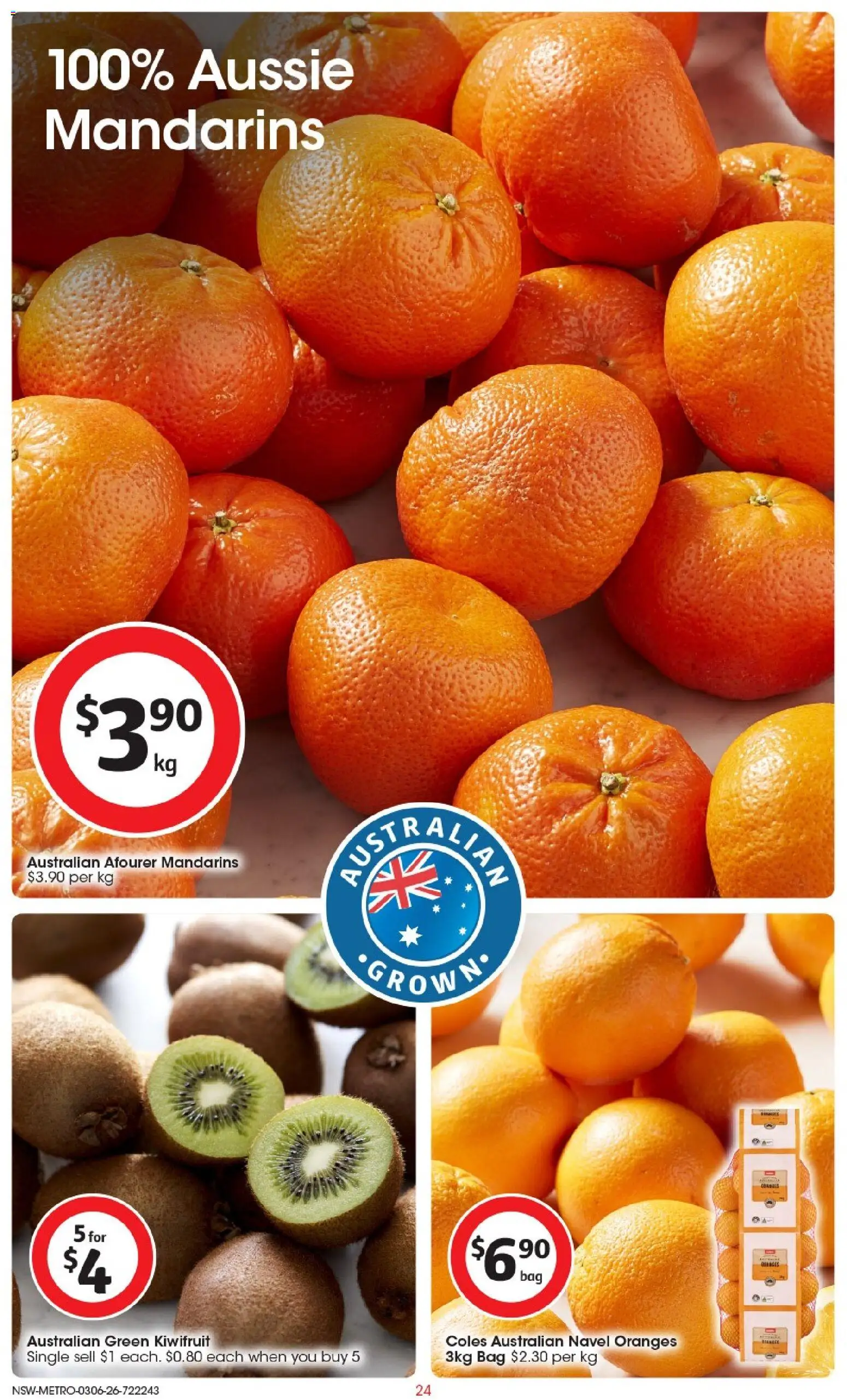 Coles catalogue - valid from 03.06.2026 | Page: 24 | Products: Oranges, Kiwifruit, Mandarins, Bag