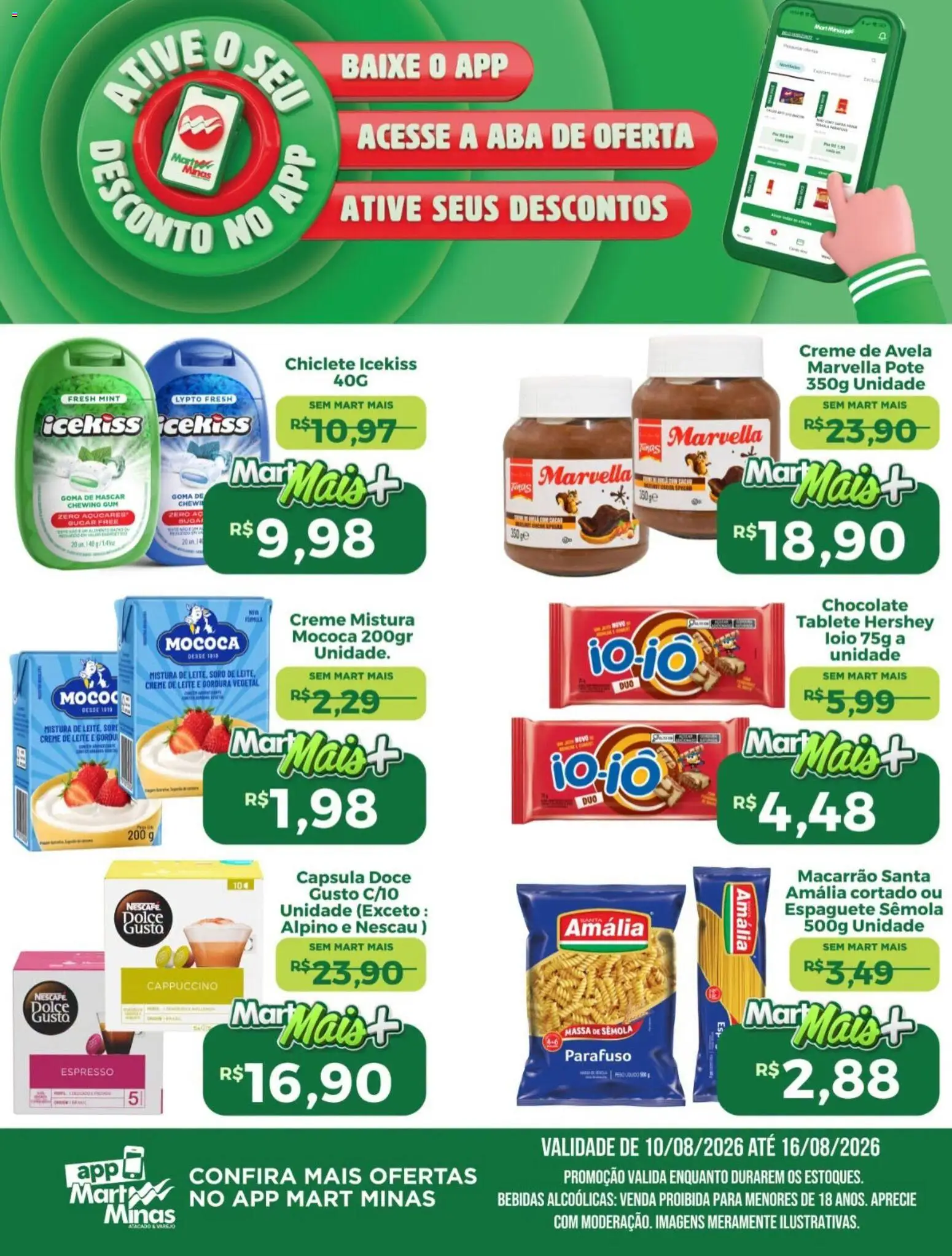 Mart Minas Folheto - válido de 10/08/2026 | Página: 1 | Produtos: Cappuccino, Bebidas, Macarrão, Doce