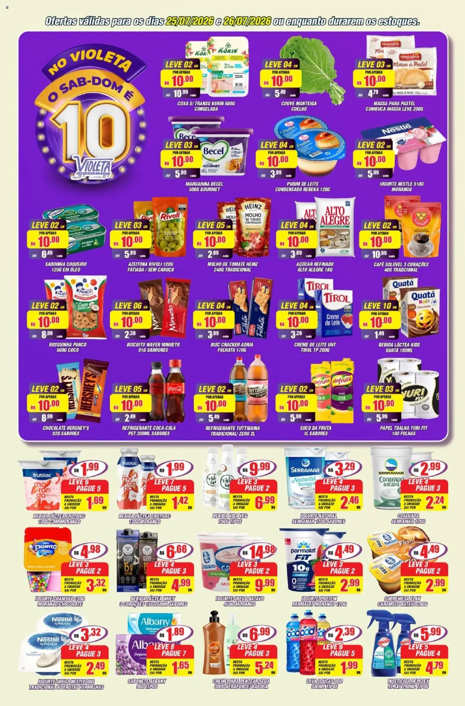 Violeta Supermercados Folheto - válido de 25/07/2026 | Página: 3 | Produtos: Molho de tomate, Cola, Óleo, Iogurte grego
