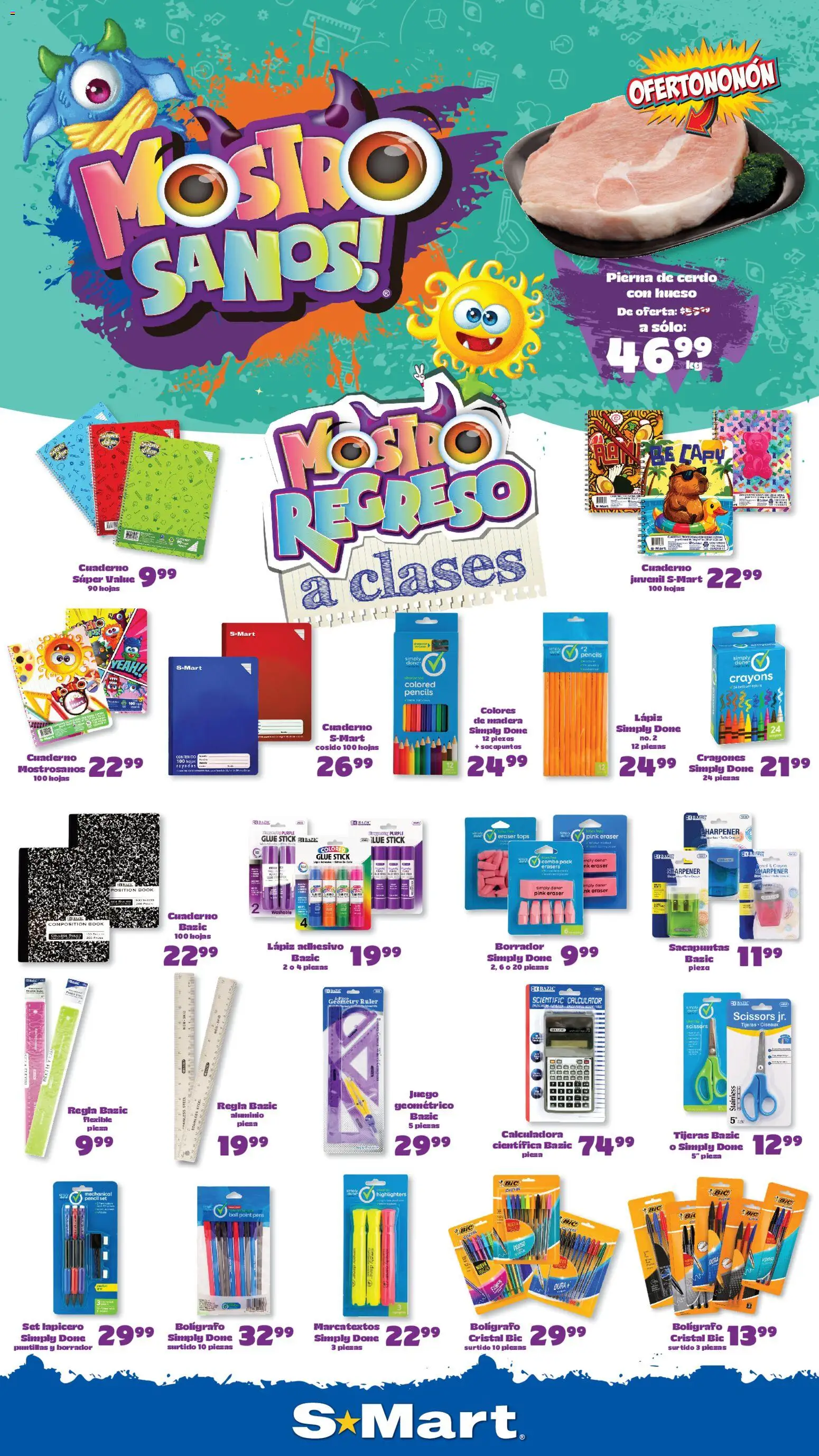Nuevas ofertas de S-Mart válidas en toda la República Mexicana desde el 21/08/2026. ¡Encuentra las mejores ofertas en S-Mart folleto Ofertas de feria Juárez! | Página: 1 | Productos: Sacapuntas, Cerdo, Juego, Calculadora