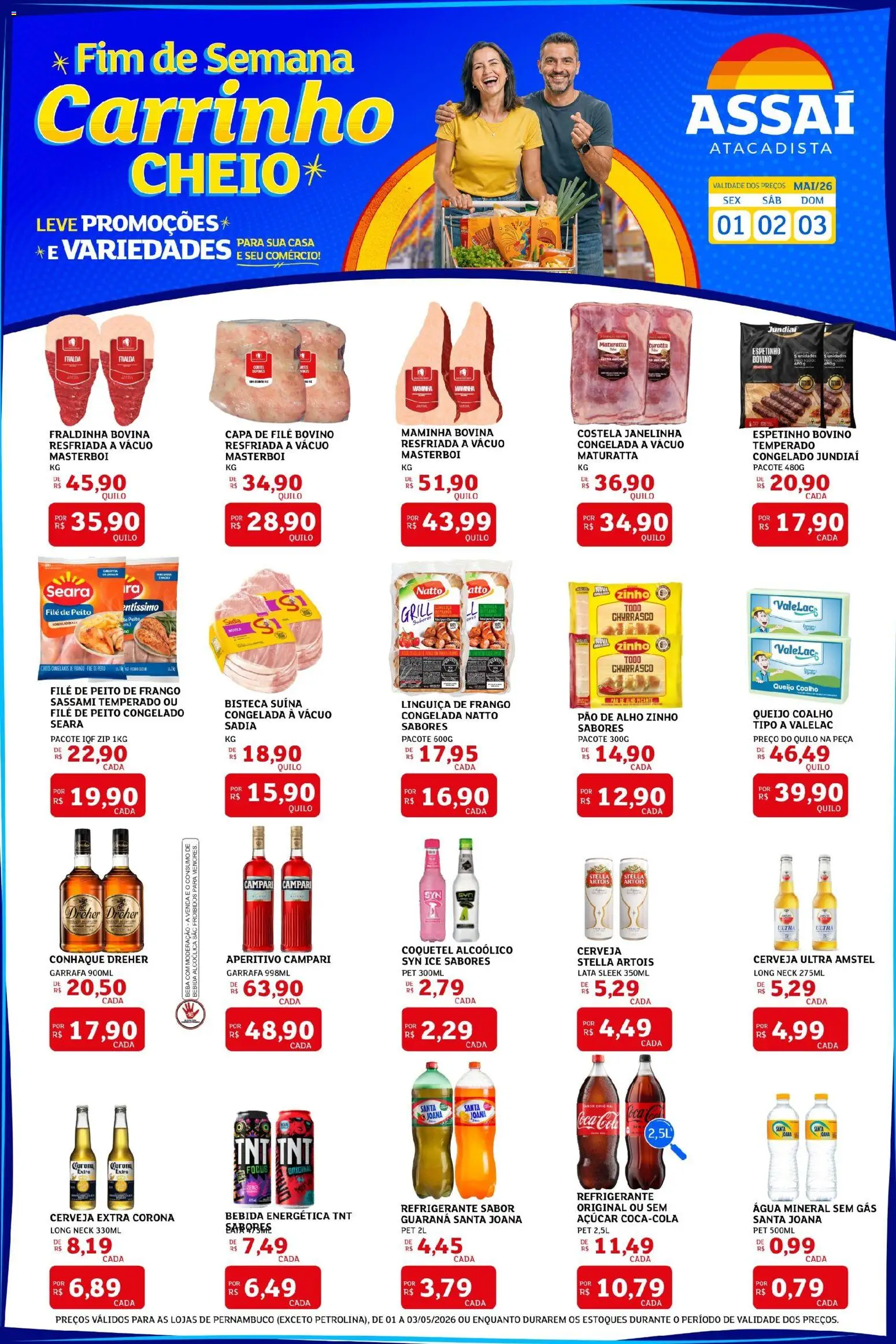 Assaí Atacadista Folheto - válido de 01.05.2026 | Página: 1 | Produtos: Linguiça, Maminha, Pão, Campari