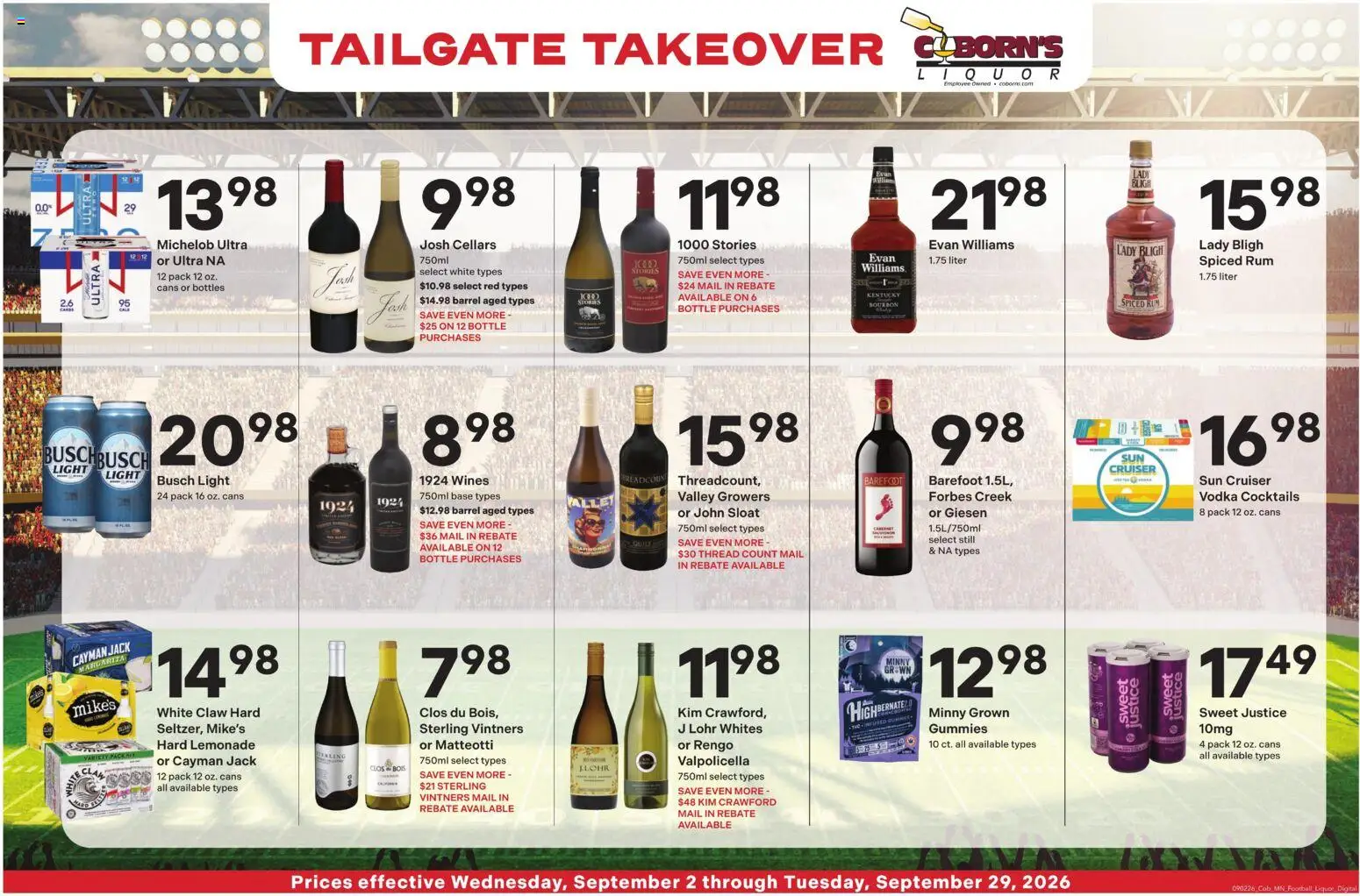 Coborn's Liquor Ad - valid from 09/09/2026 | Page: 3 | Products: Bourbon, Lemonade, Cocktails, Rum