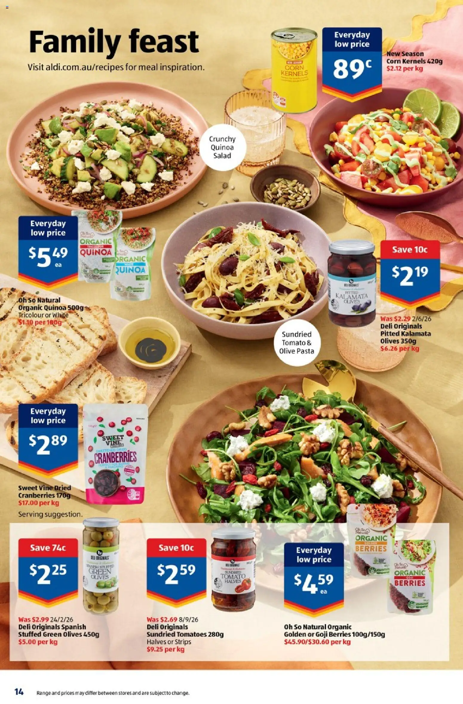 Aldi catalogue - valid from 23/09/2026 | Page: 14 | Products: Corn, Pasta, Cranberries, Quinoa