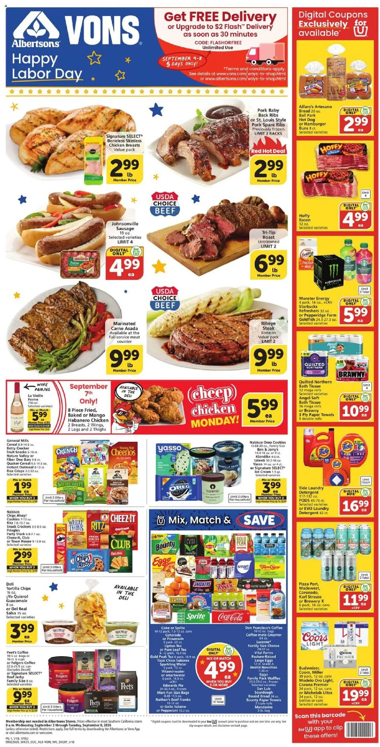 Vons Weekly Ad - valid from 09/02/2026 | Page: 1 | Products: Cheese, Bread, Beef, Vanilla