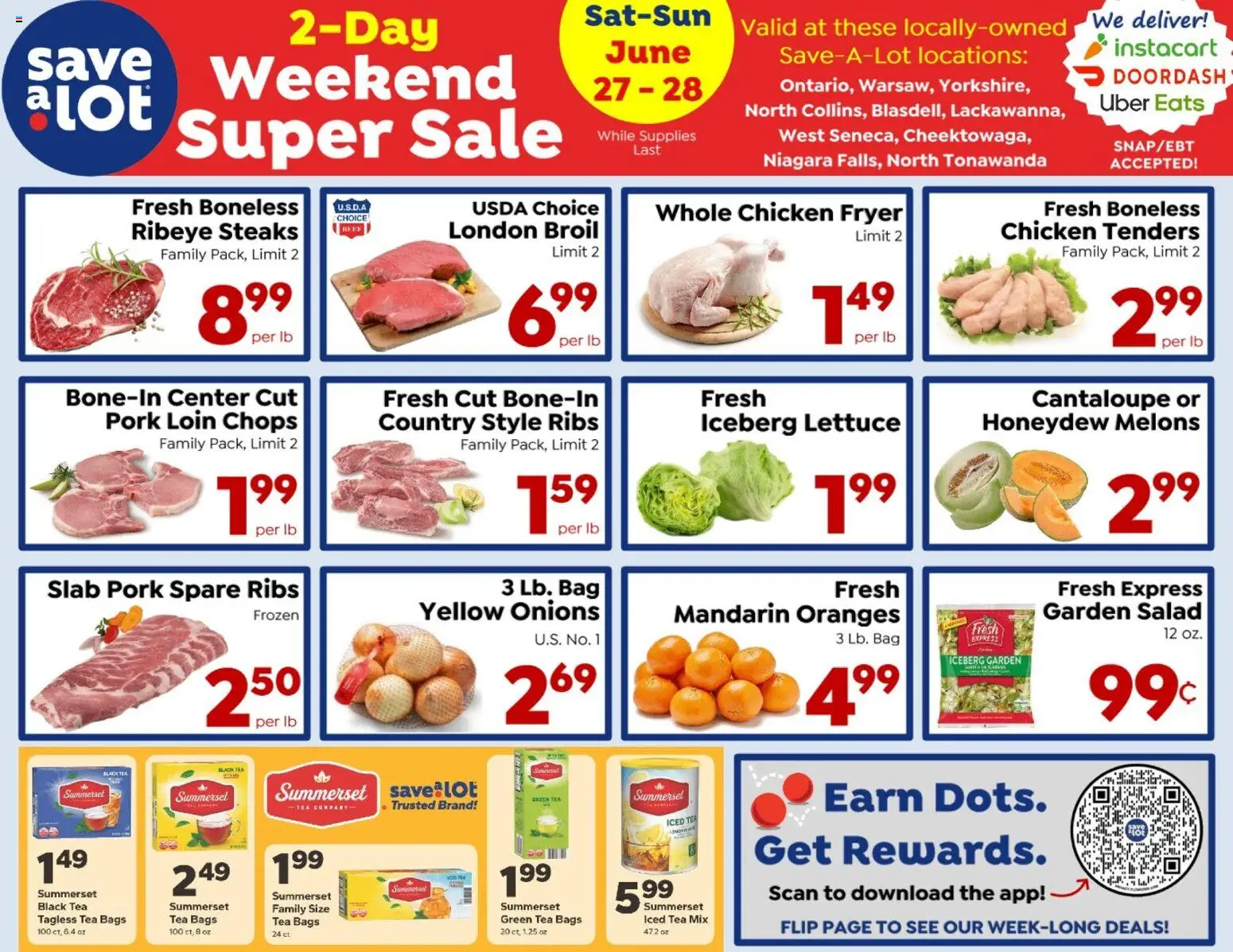 Save a Lot Special Promotion - valid from 06/27/2026 | Page: 1 | Products: Fryer, Lettuce, Pork, Oranges
