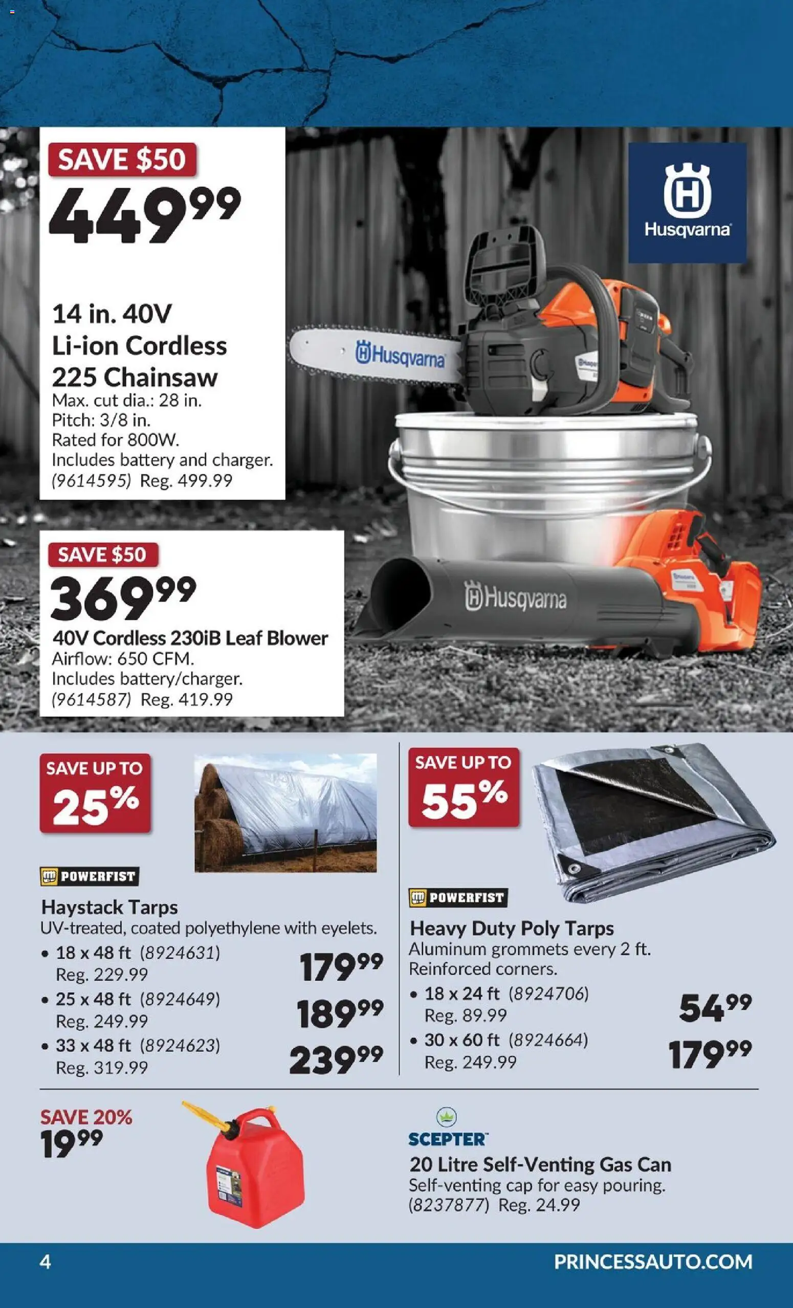 Princess Auto flyer valid from Sep 8, 2026 | Page: 7 | Products: Cap, Chainsaw, Battery