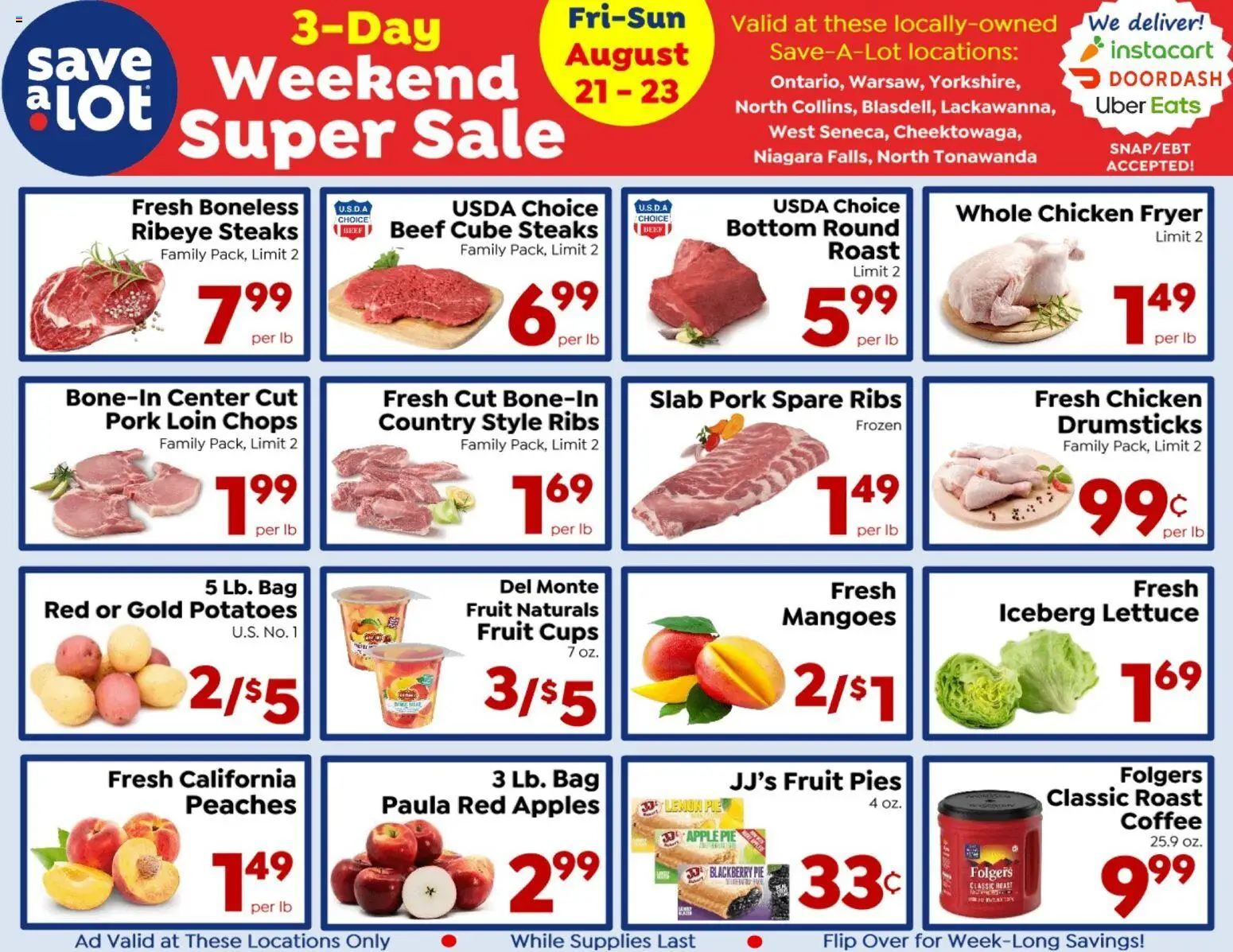 Save a Lot 3 Day Sale - valid from 08/21/2026 | Page: 1 | Products: Chicken, Coffee, Pork, Apples