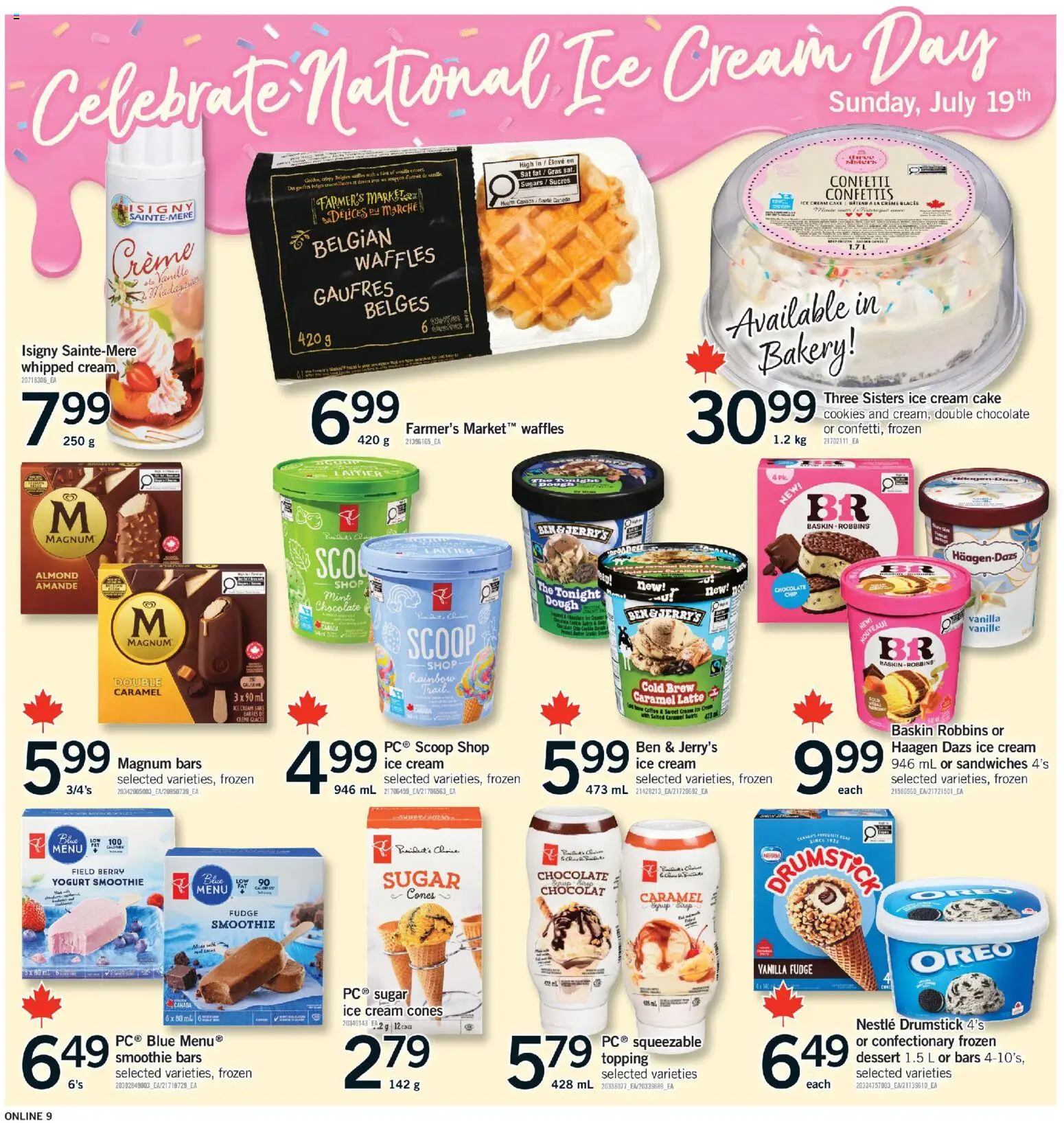 Fortinos flyer valid from Jul 16, 2026 | Page: 9 | Products: Whipped cream, Dessert, Ice cream cake, Chocolate