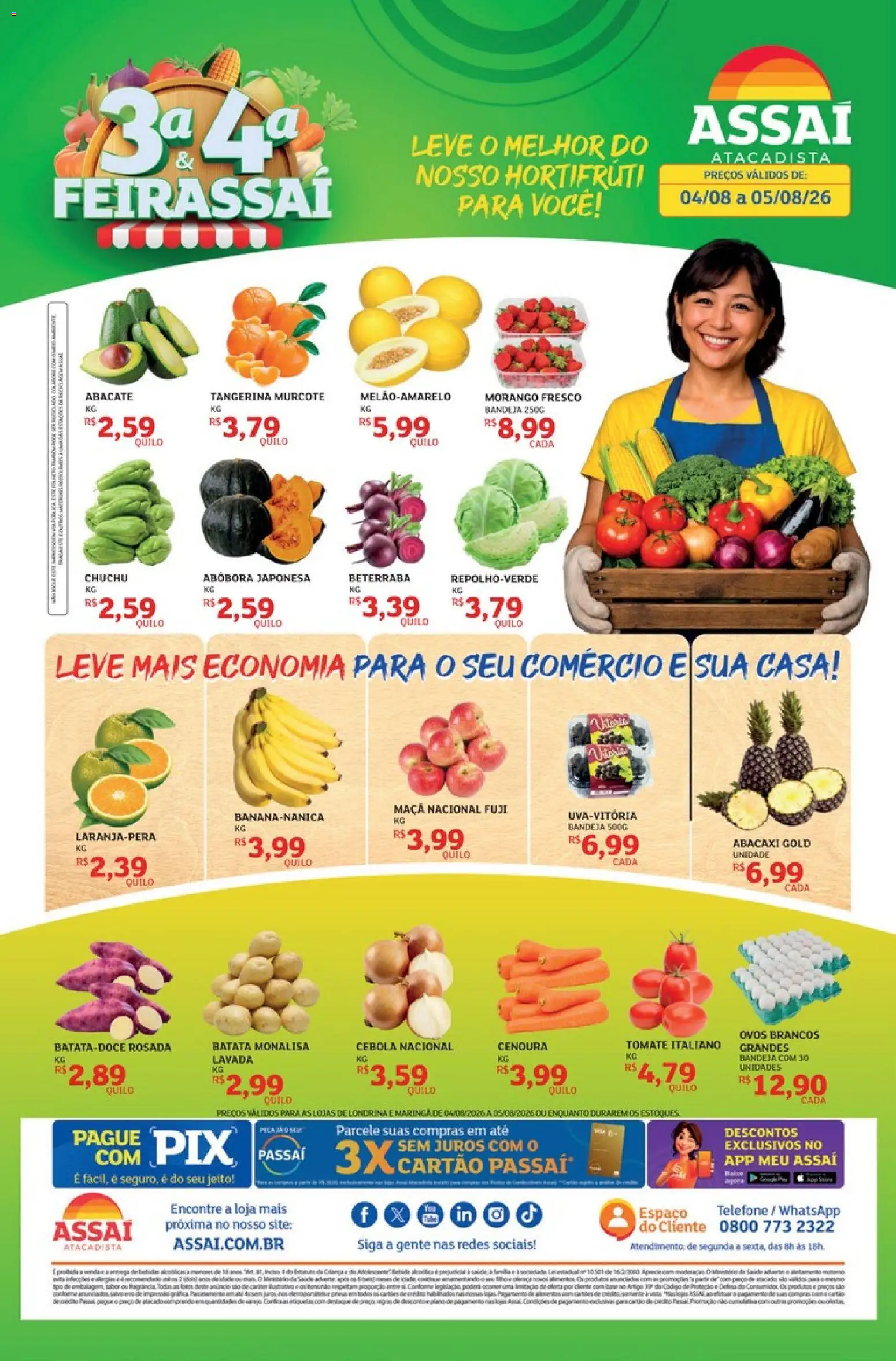 Assaí Atacadista Folheto - válido de 04/08/2026 | Página: 1 | Produtos: Beterraba, Cenoura, Bandeja, Telefone