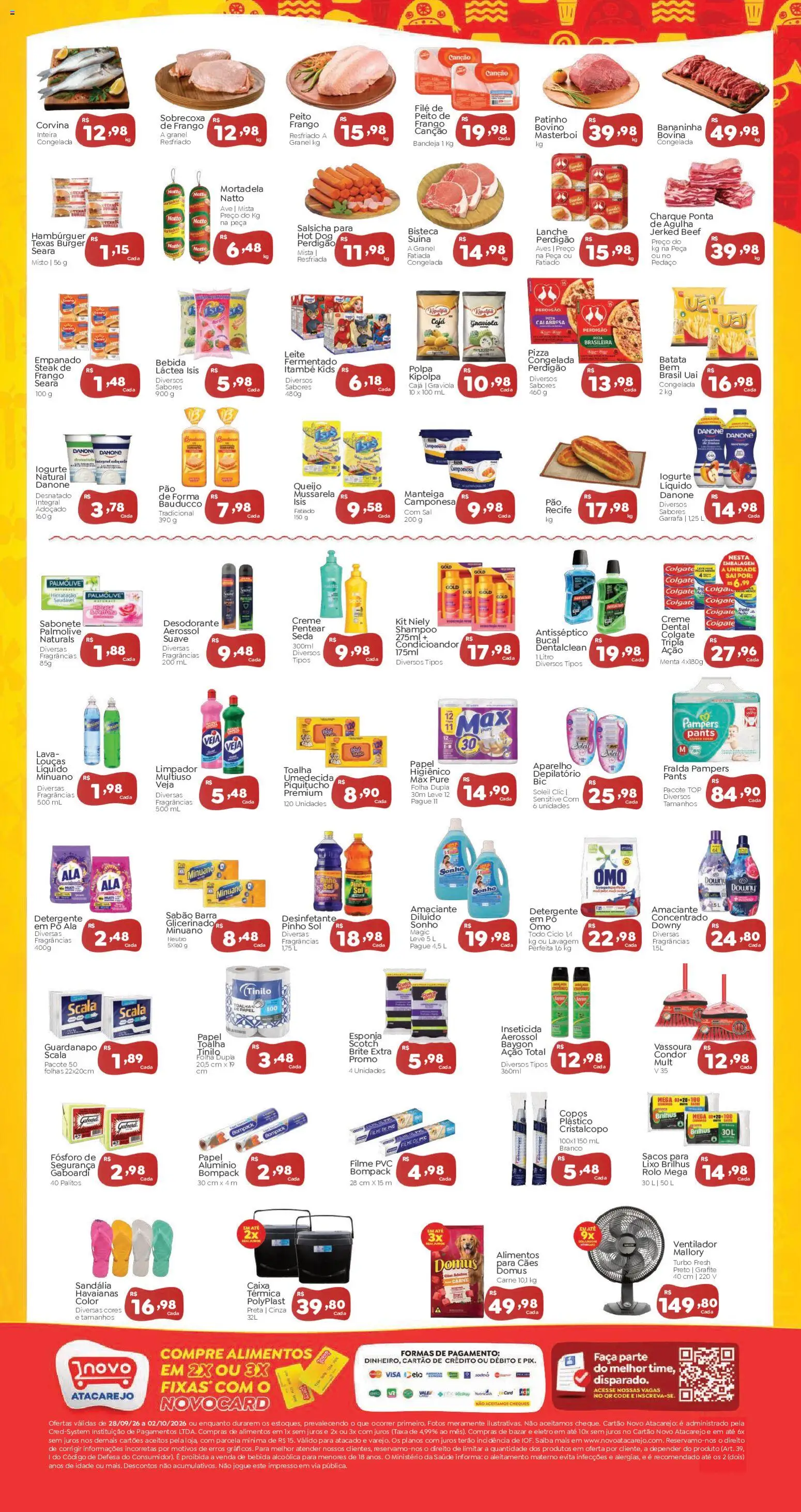 Novo Atacarejo Folheto - válido de 28/09/2026 | Página: 2 | Produtos: Ventilador, Perfume, Steak, Toalha umedecida