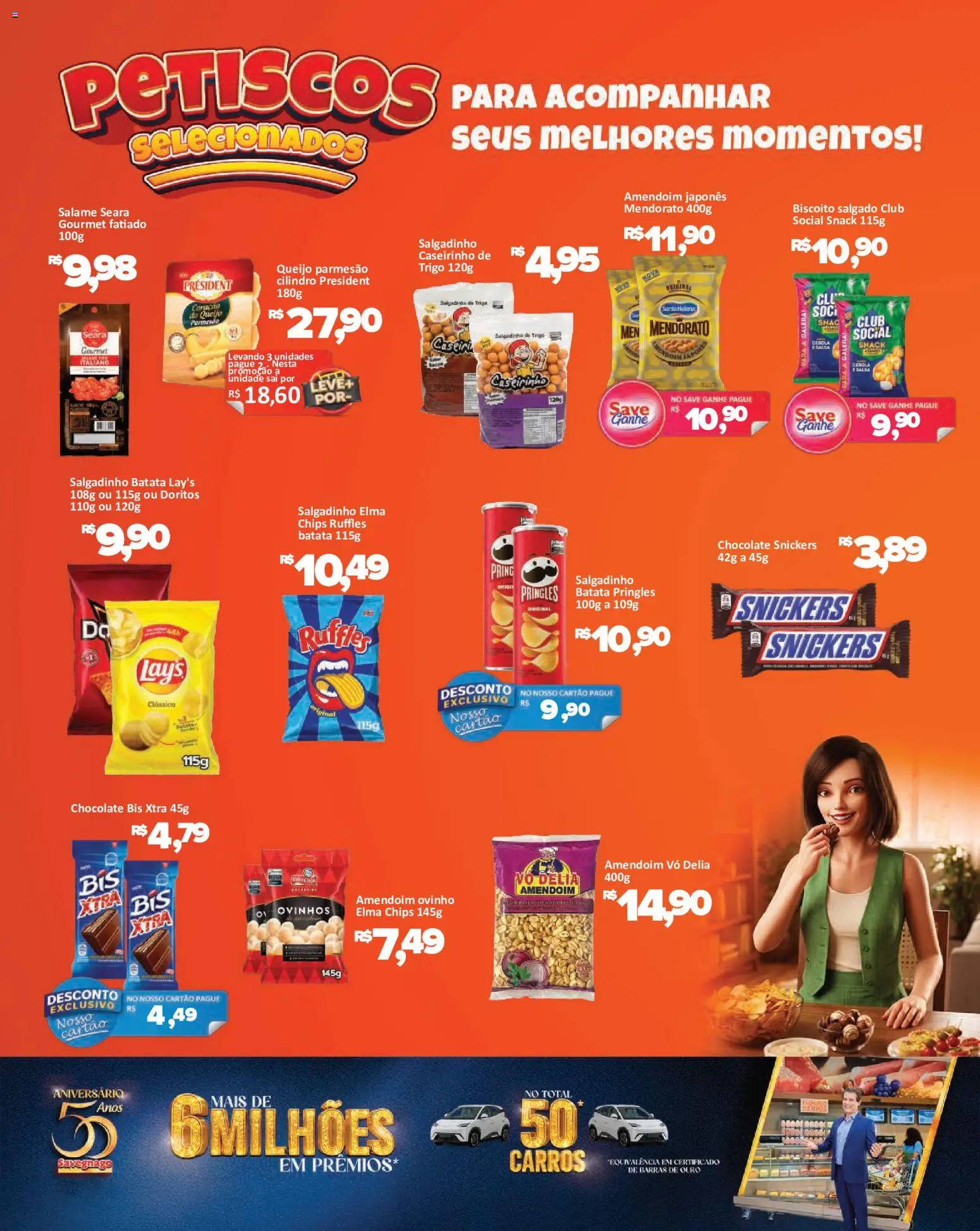 Savegnago Folheto - válido de 12/08/2026 | Página: 10 | Produtos: Chocolate Snickers, Biscoito, Elma Chips, Parmesão