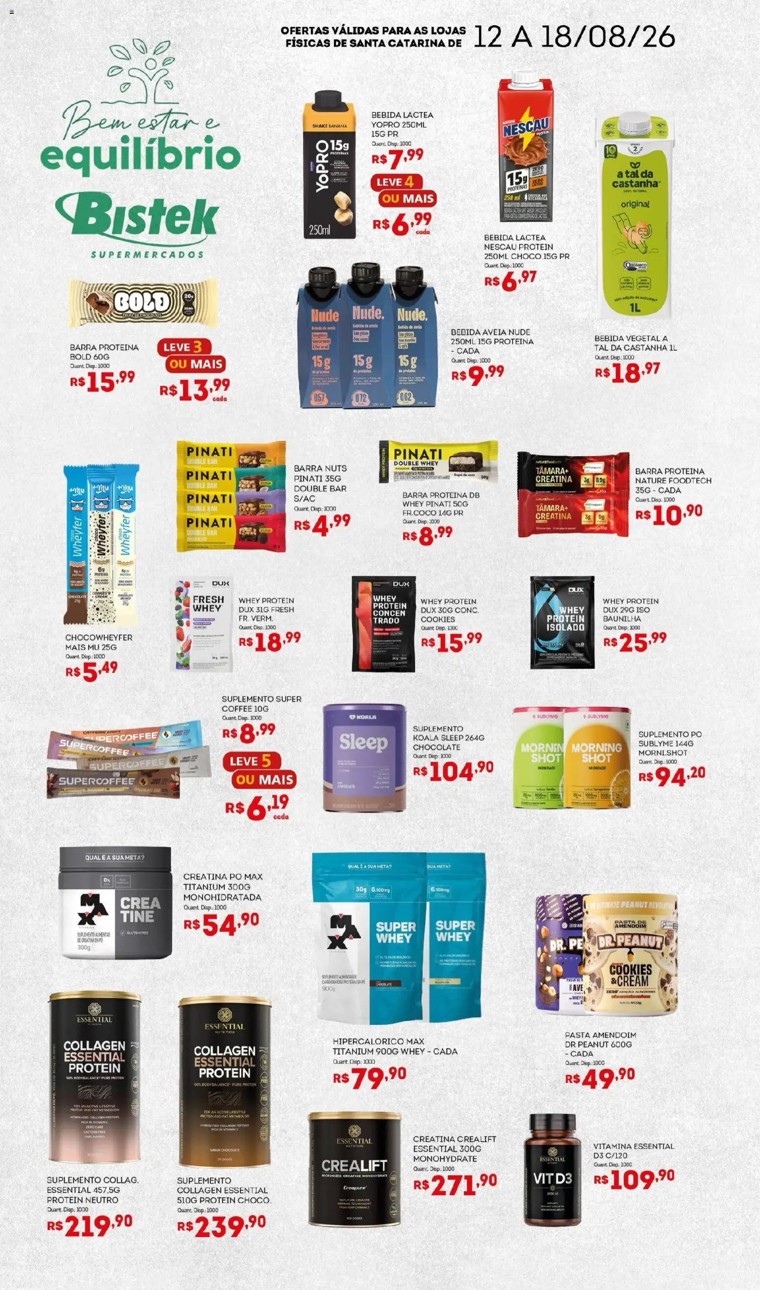 Bistek Supermercados Folheto - válido de 12/08/2026 | Página: 1 | Produtos: Creatina, Amendoim, Nescau, Pasta