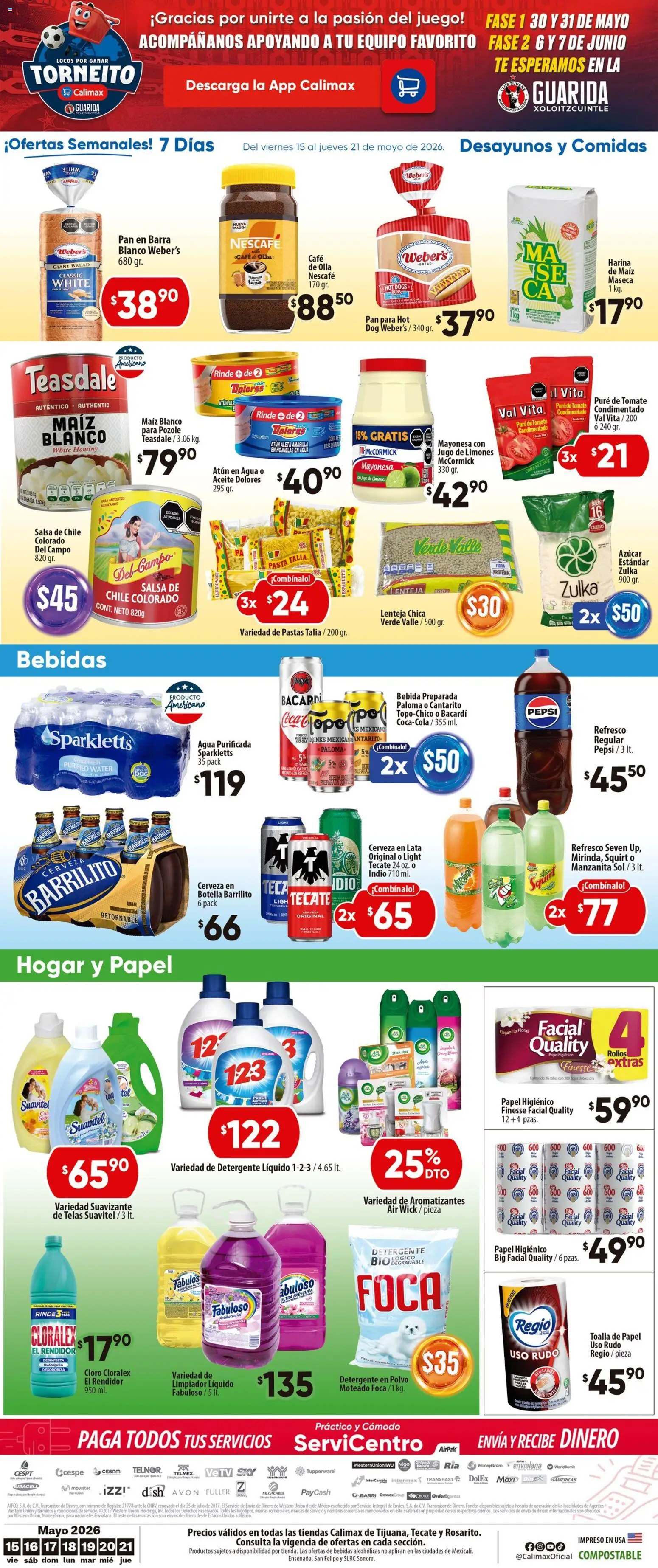 Nuevas ofertas de Calimax válidas en toda la República Mexicana desde el 15.05.2026. ¡Encuentra las mejores ofertas en Calimax folleto! | Página: 6 | Productos: Mayonesa, Papel higiénico, Té, Polvo