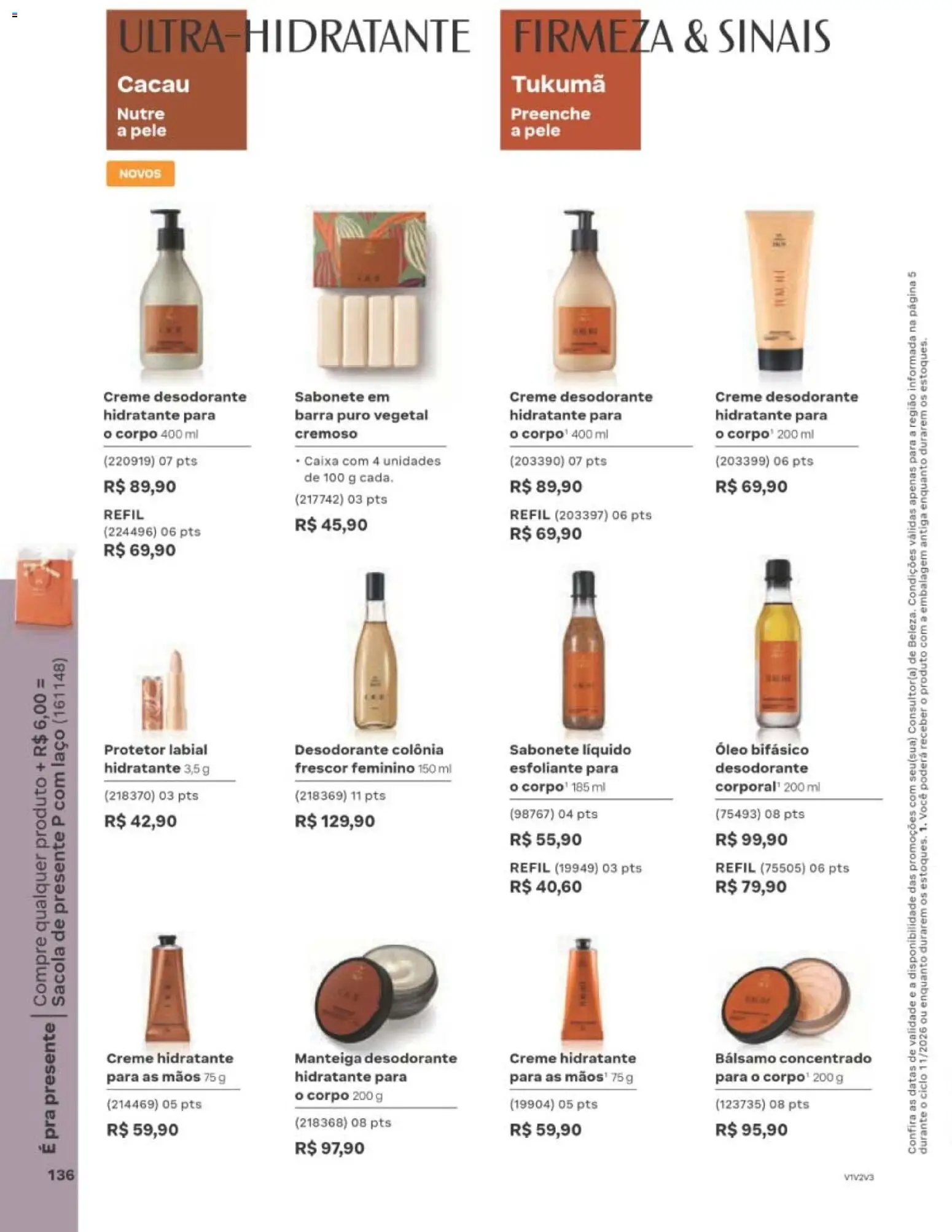 Natura Folheto - válido de 29/06/2026 | Página: 136 | Produtos: Manteiga, Creme, Sabonete, Sabonete líquido