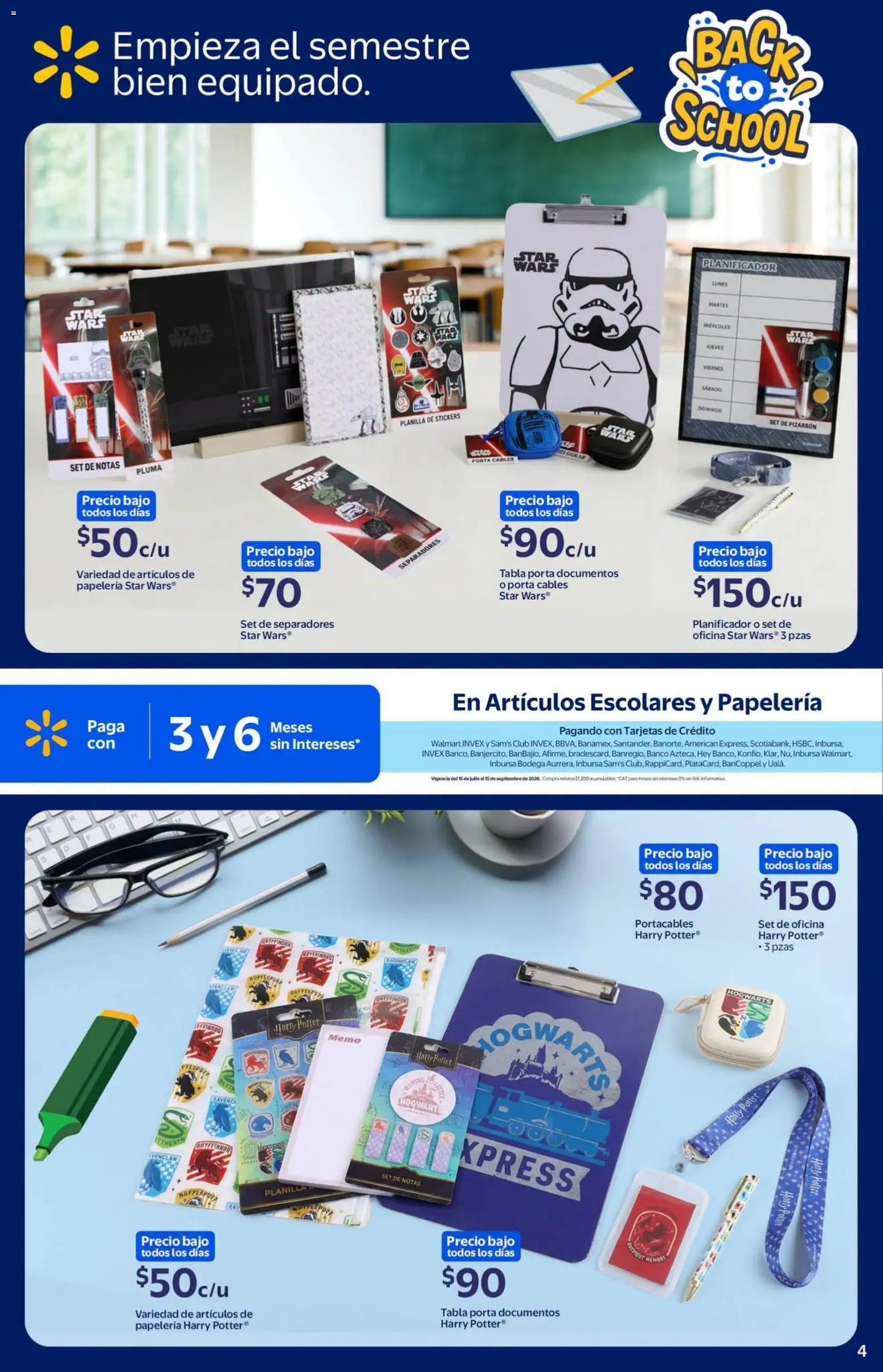 Nuevas ofertas de Walmart válidas en toda la República Mexicana desde el 08/07/2026. ¡Encuentra las mejores ofertas en Walmart folleto Back to School! | Página: 4 | Productos: Pizarrón, Banco