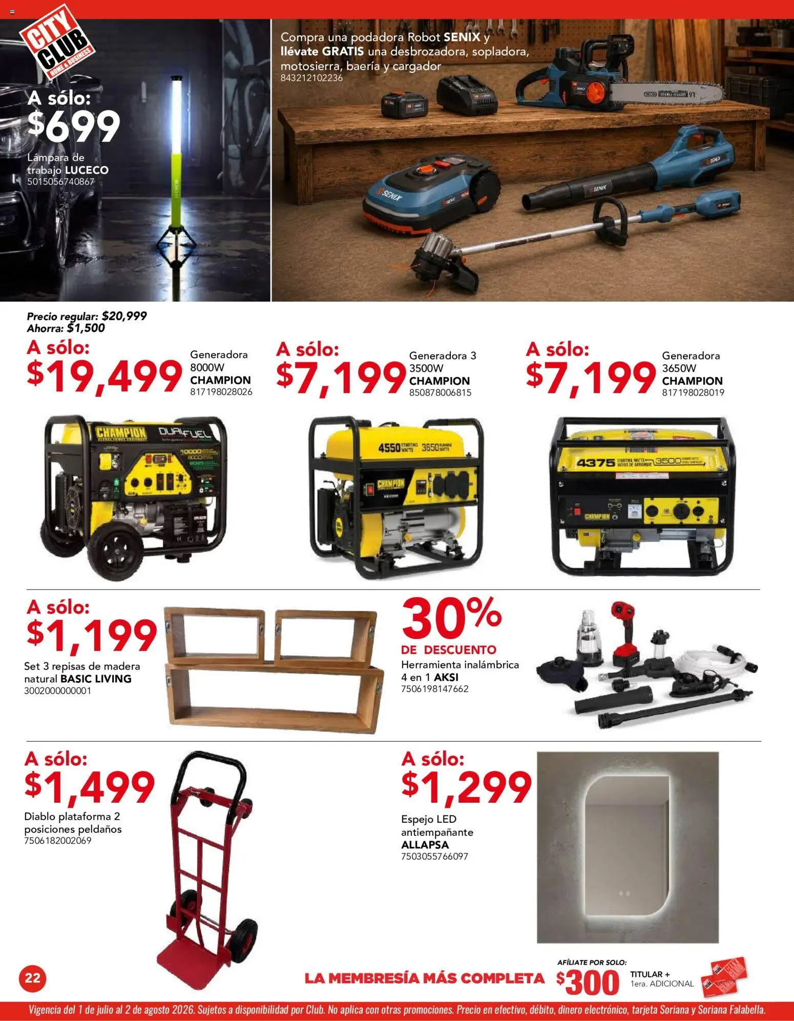 Nuevas ofertas de City Club válidas en toda la República Mexicana desde el 01/07/2026. ¡Encuentra las mejores ofertas en City Club catálogo! | Página: 22 | Productos: Robot, Cargador, Espejo, Lámpara