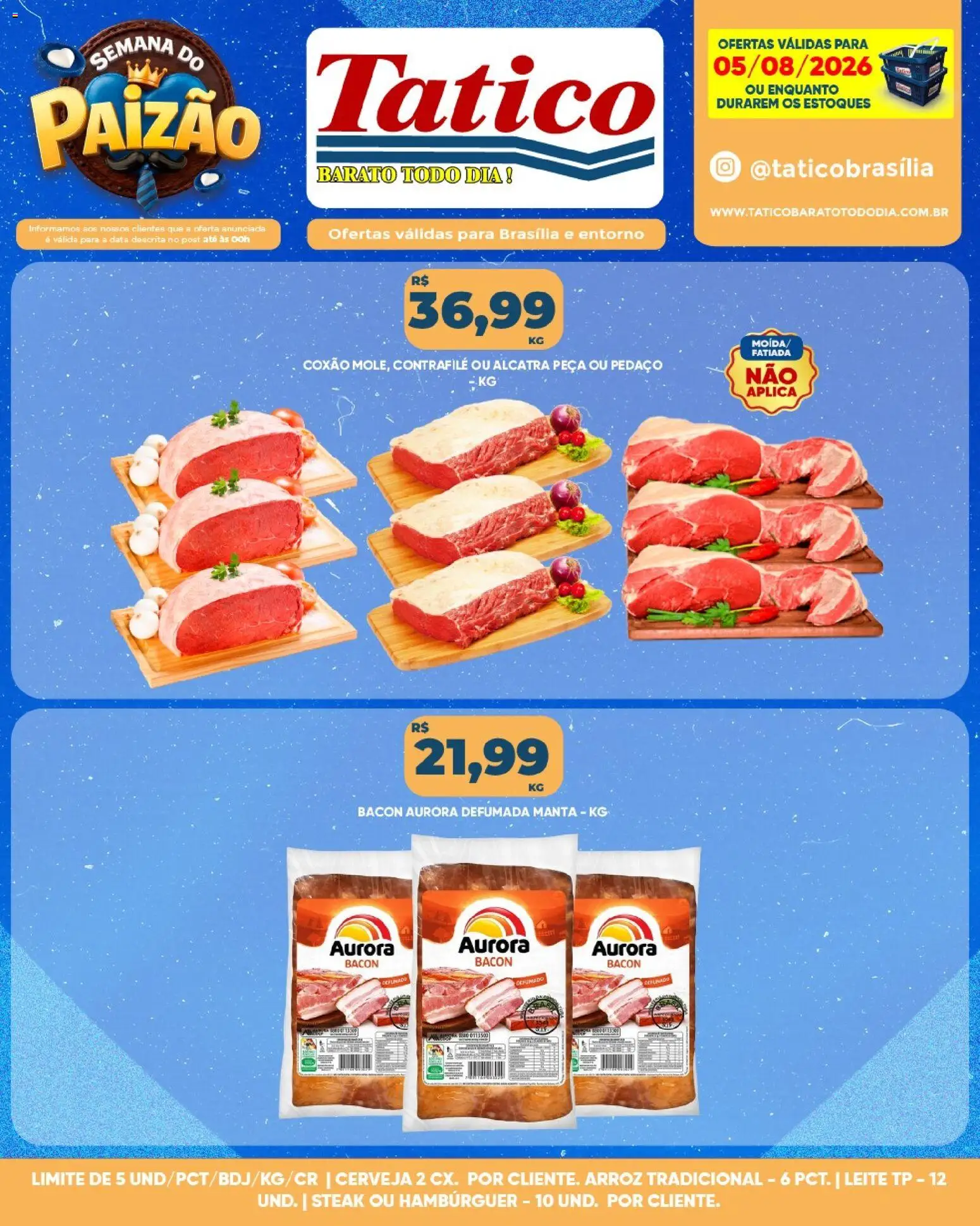 Tatico Folheto - válido de 05/08/2026 | Página: 14 | Produtos: Alcatra, Leite, Cerveja, Hambúrguer