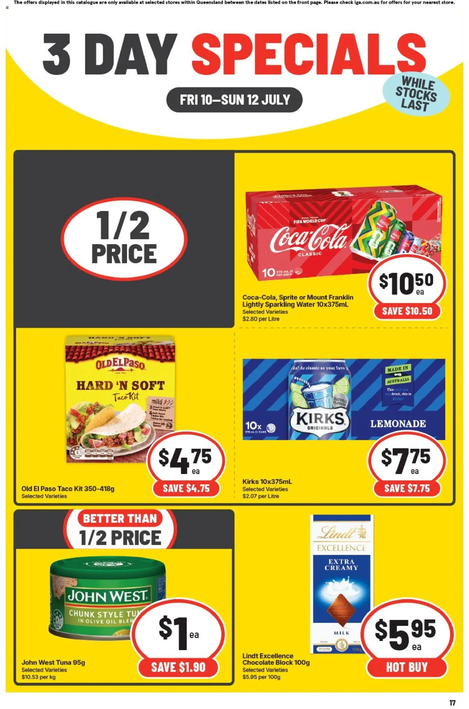 IGA catalogue - valid from 10/07/2026 | Page: 3 | Products: Milk, Chocolate, Olive oil, Tuna