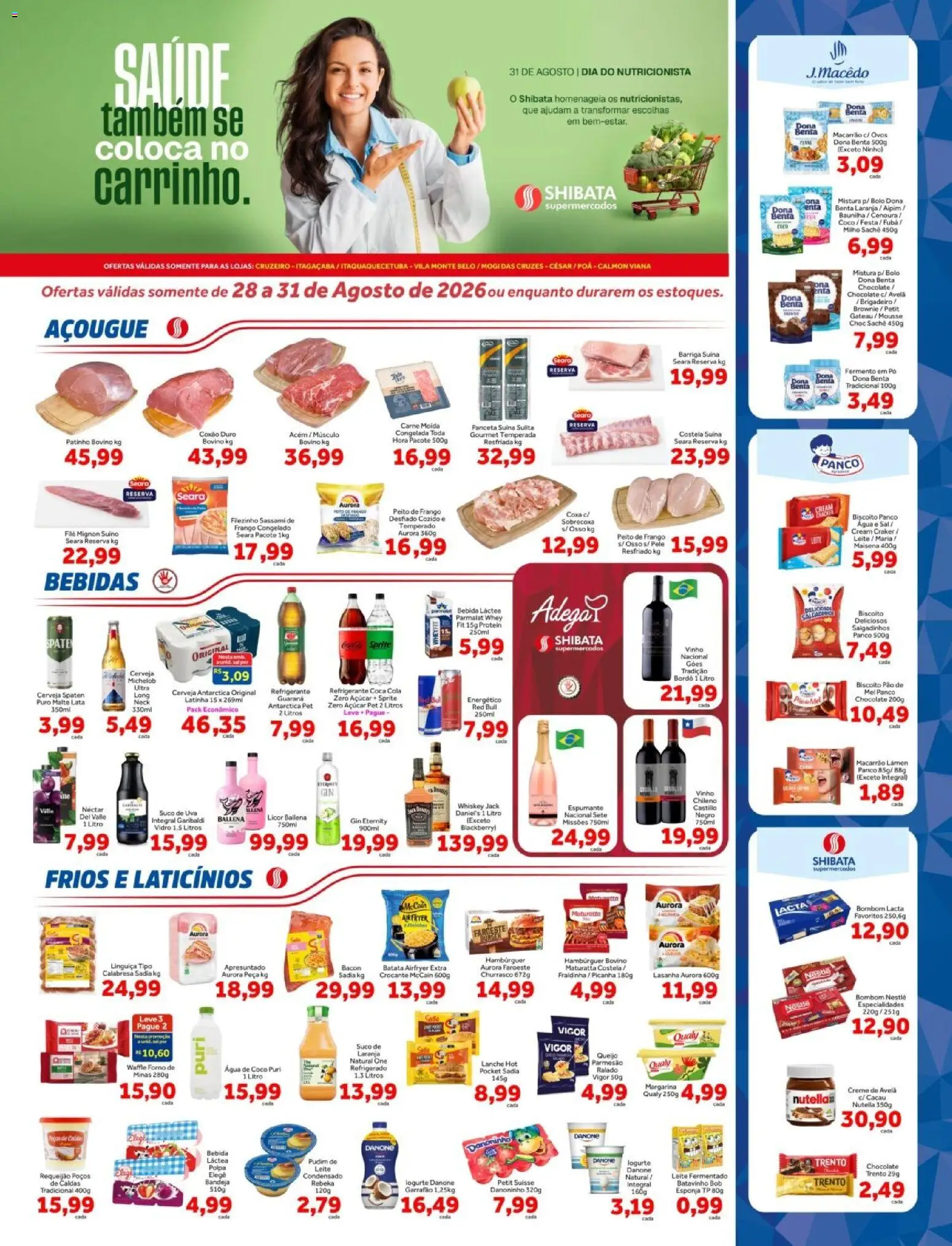 Shibata Folheto - válido de 28/08/2026 | Página: 1 | Produtos: Espumante, Linguiça, Leite, Nutella