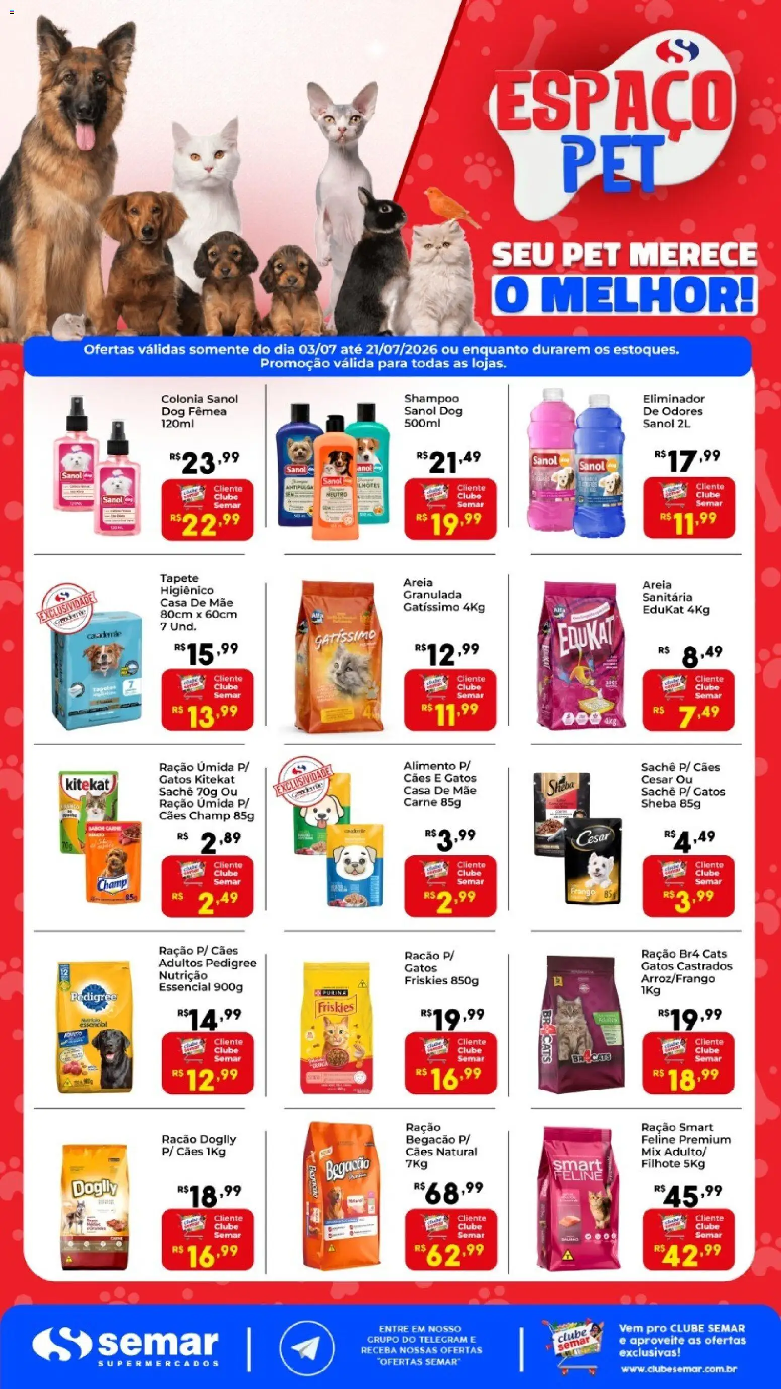 Semar Supermercado Folheto - válido de 03/07/2026 | Página: 1 | Produtos: Areia, Tapete, Tapete higiênico, Frango