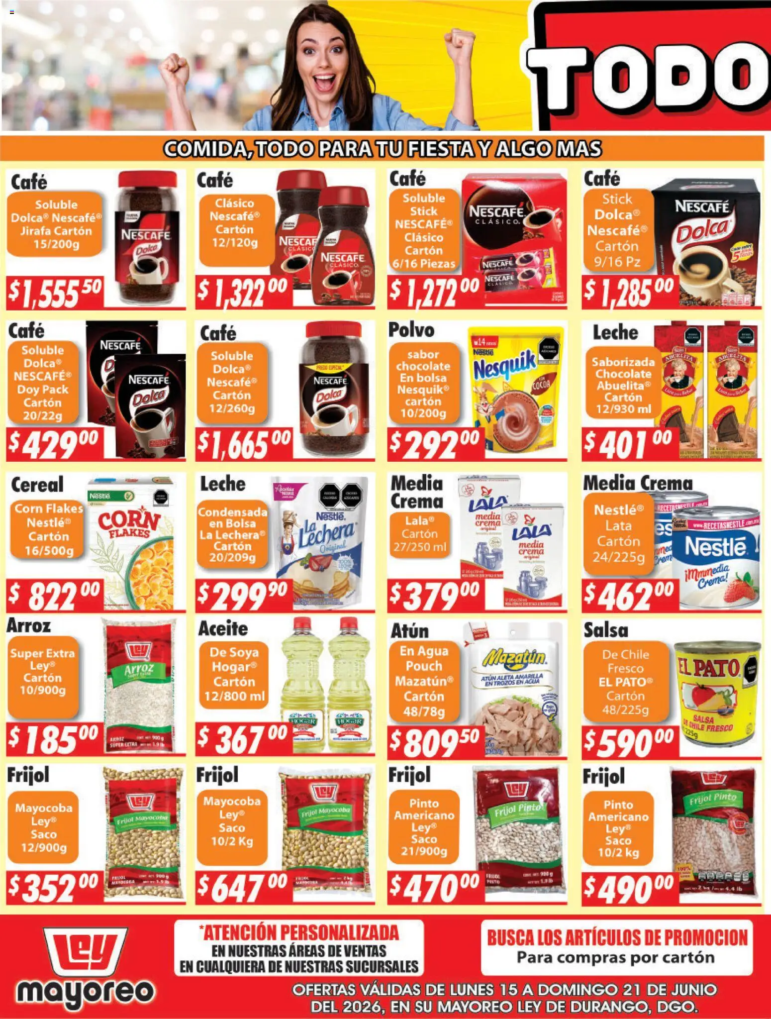 Nuevas ofertas de Casa Ley válidas en toda la República Mexicana desde el 15.06.2026. ¡Encuentra las mejores ofertas en Casa Ley folleto Durango! | Página: 3 | Productos: Leche, Aceite, Café, Chocolate