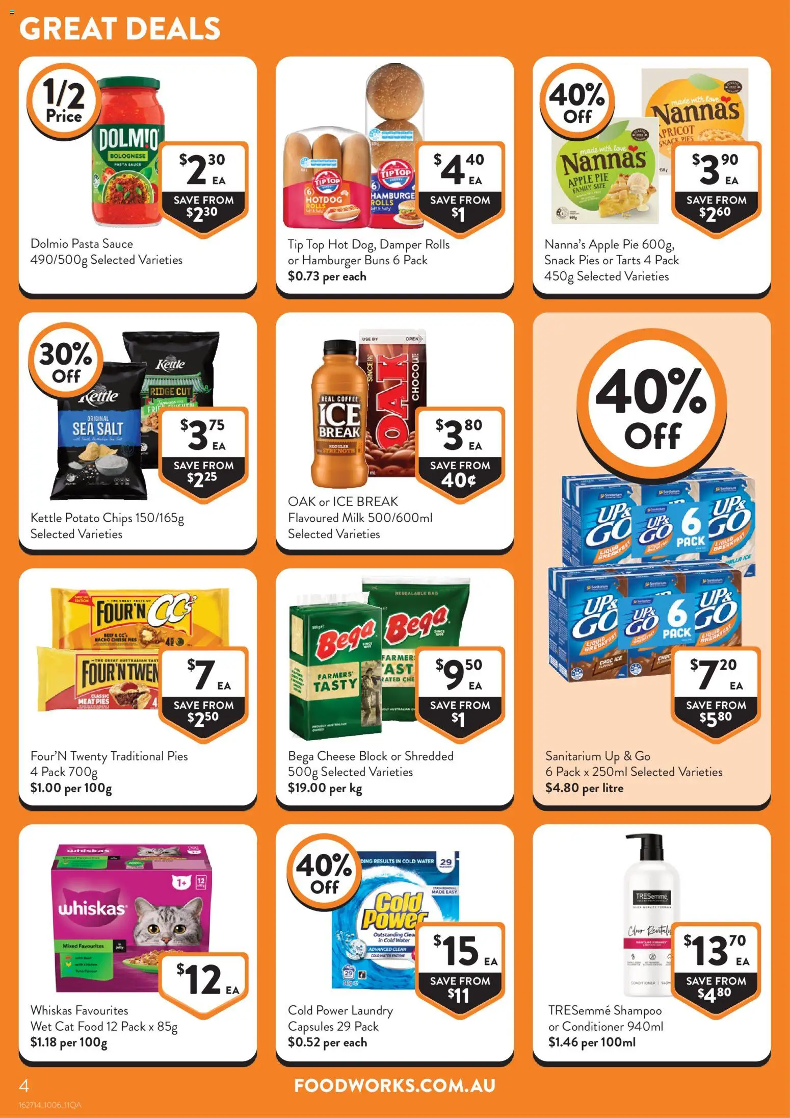 Foodworks catalogue - valid from 03/06/2026 | Page: 4 | Products: Shampoo, Chocolate, Chips, Pies