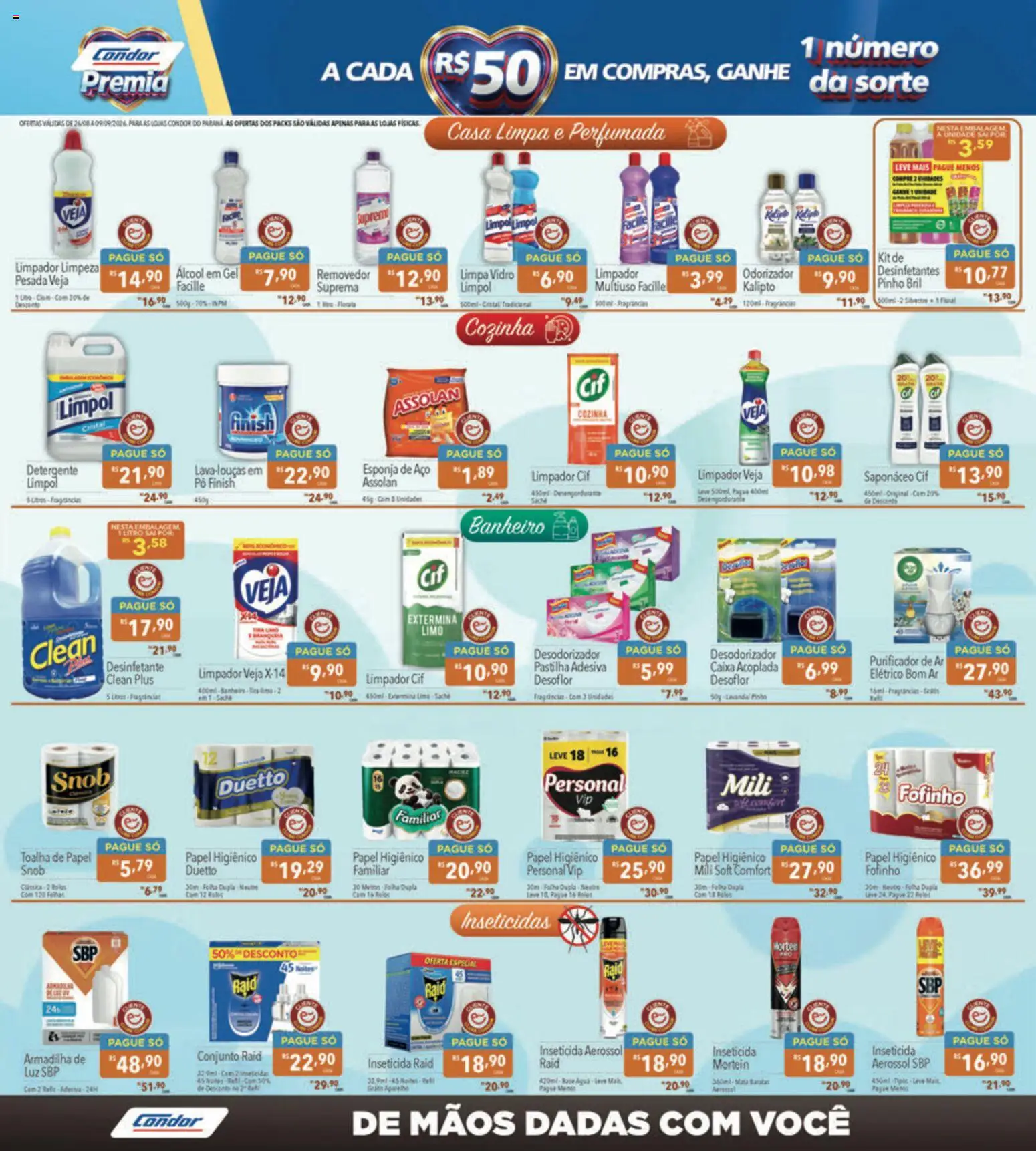 Supermercados Condor Folheto - válido de 26/08/2026 | Página: 19 | Produtos: Base, Água, Desinfetante, Inseticida