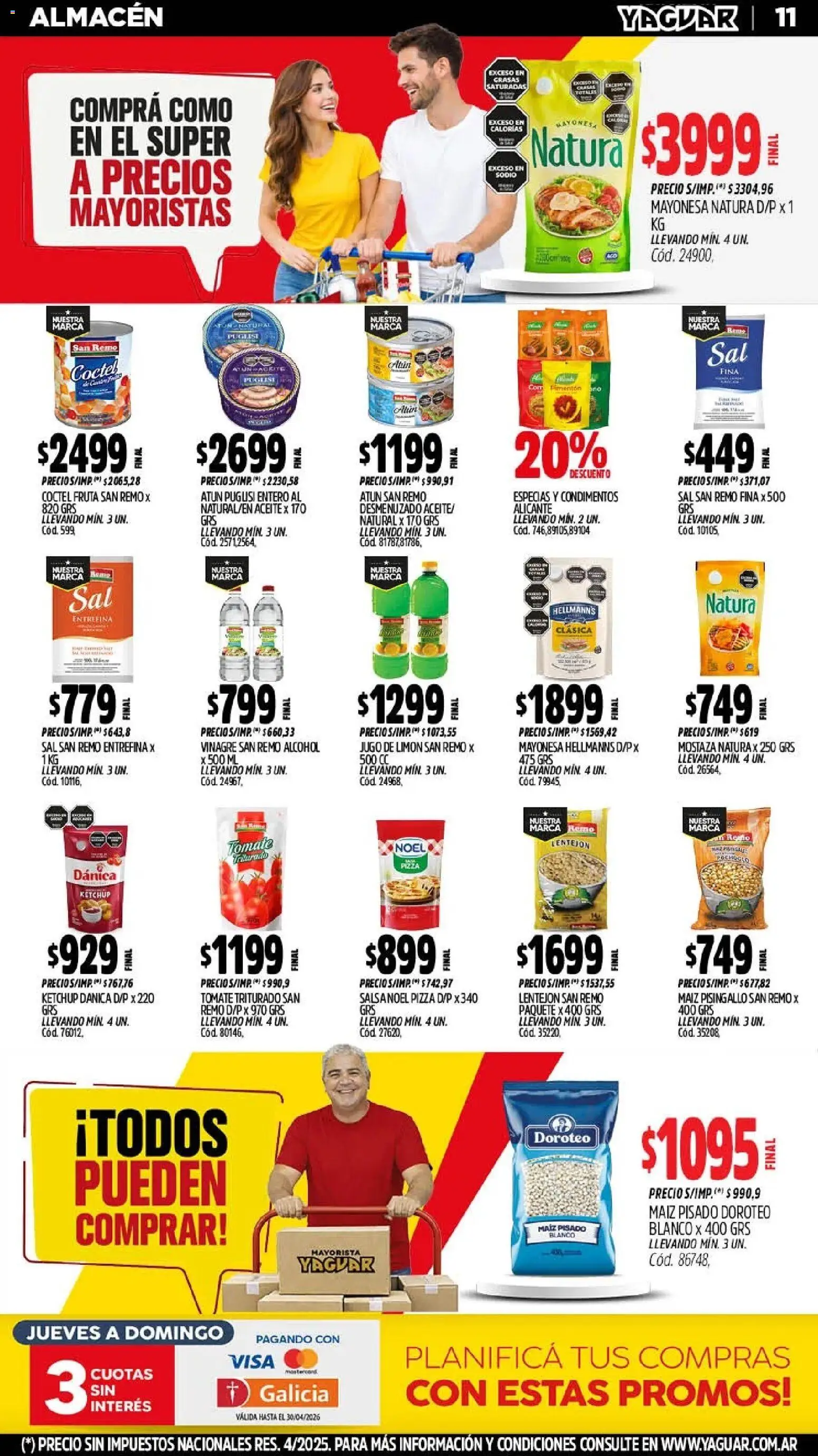 Yaguar - Oferta Semanal General Roca │ válido desde el 11.05.2026 | Página: 11 | Productos: Mayonesa, Pimentón, Pizza, Jugo